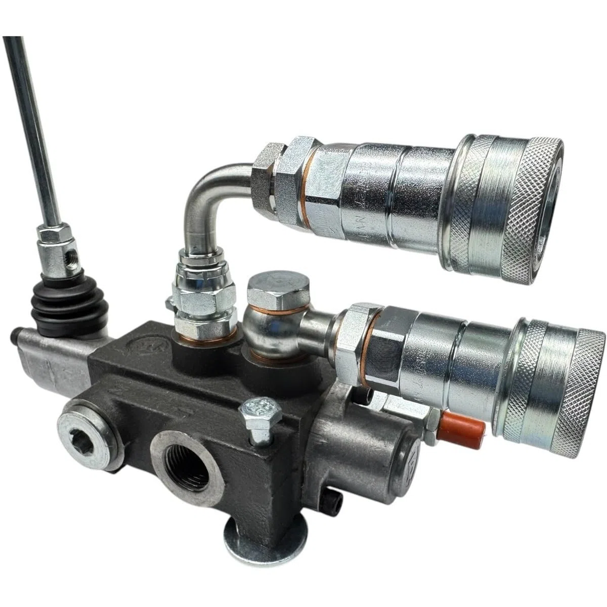 Distributore oleodinamico per trattore 1 leva doppio effetto 3/8" 45 Litri 300 bar completo di innesti rapidi, adattatore a 90 gradi e viti di fissaggio