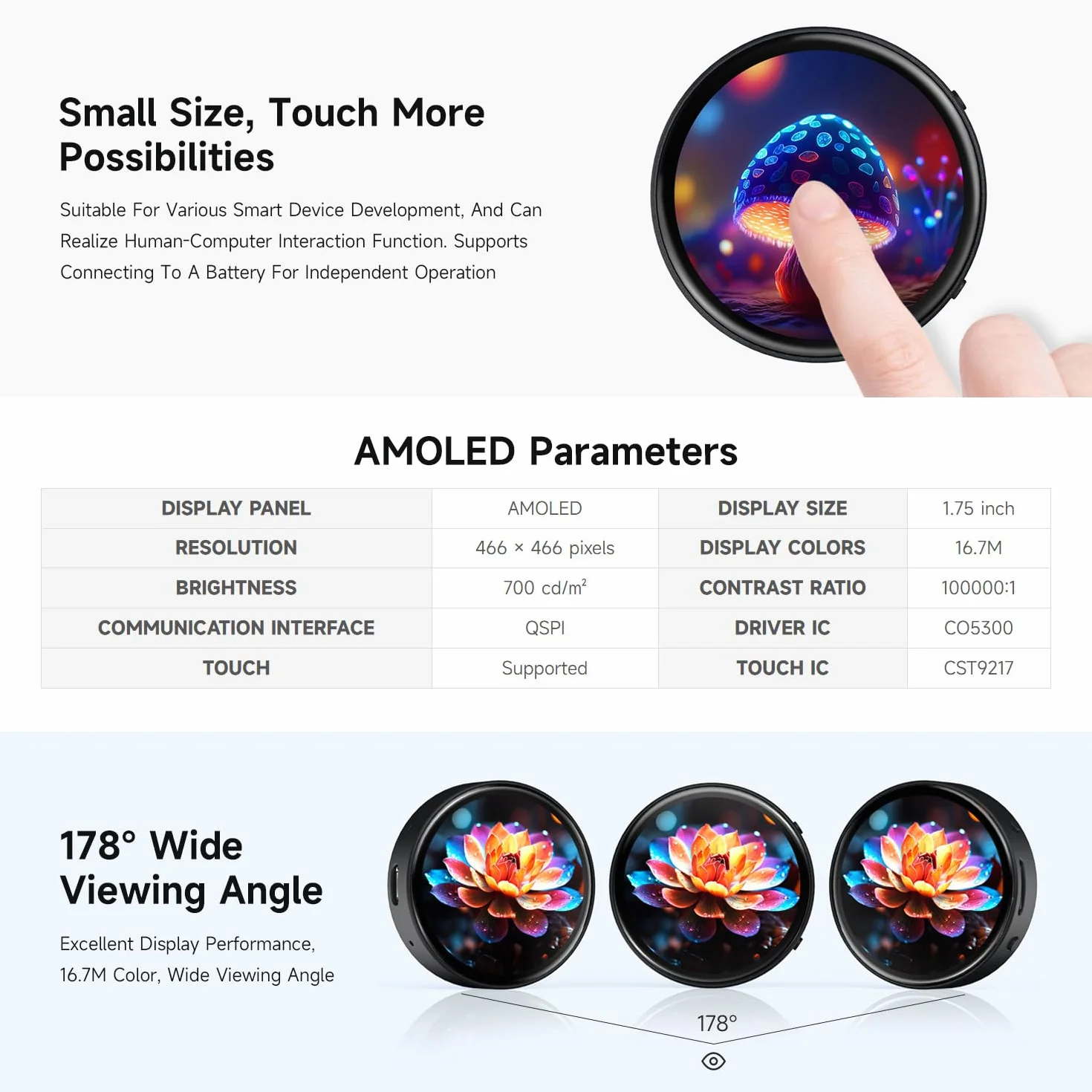 Waveshare ESP32-S3 1.75inch AMOLED Round Touch Display Development Board(with Case, No GPS), 32-Bit LX7 2-Core Processor, 466x466, QSPI Interface, Dual Digital Microphones Array, ESP32 With Display