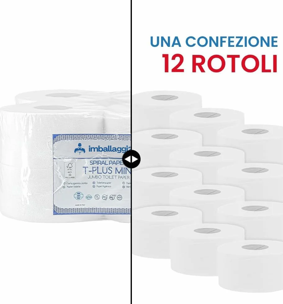 IMBALLAGGI 2000 Carta Igienica Jumbo 2 Veli Pura Cellulosa Eco 12 Rotoli Mini
