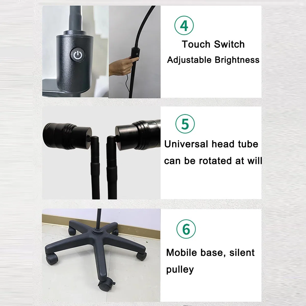 Lampada Per Esame Medico Mobile Da Pavimento Flessibile A Collo D'Oca Con Base Ponderata Per Ginecologia Odontoiatria Lampada Senza Ombre