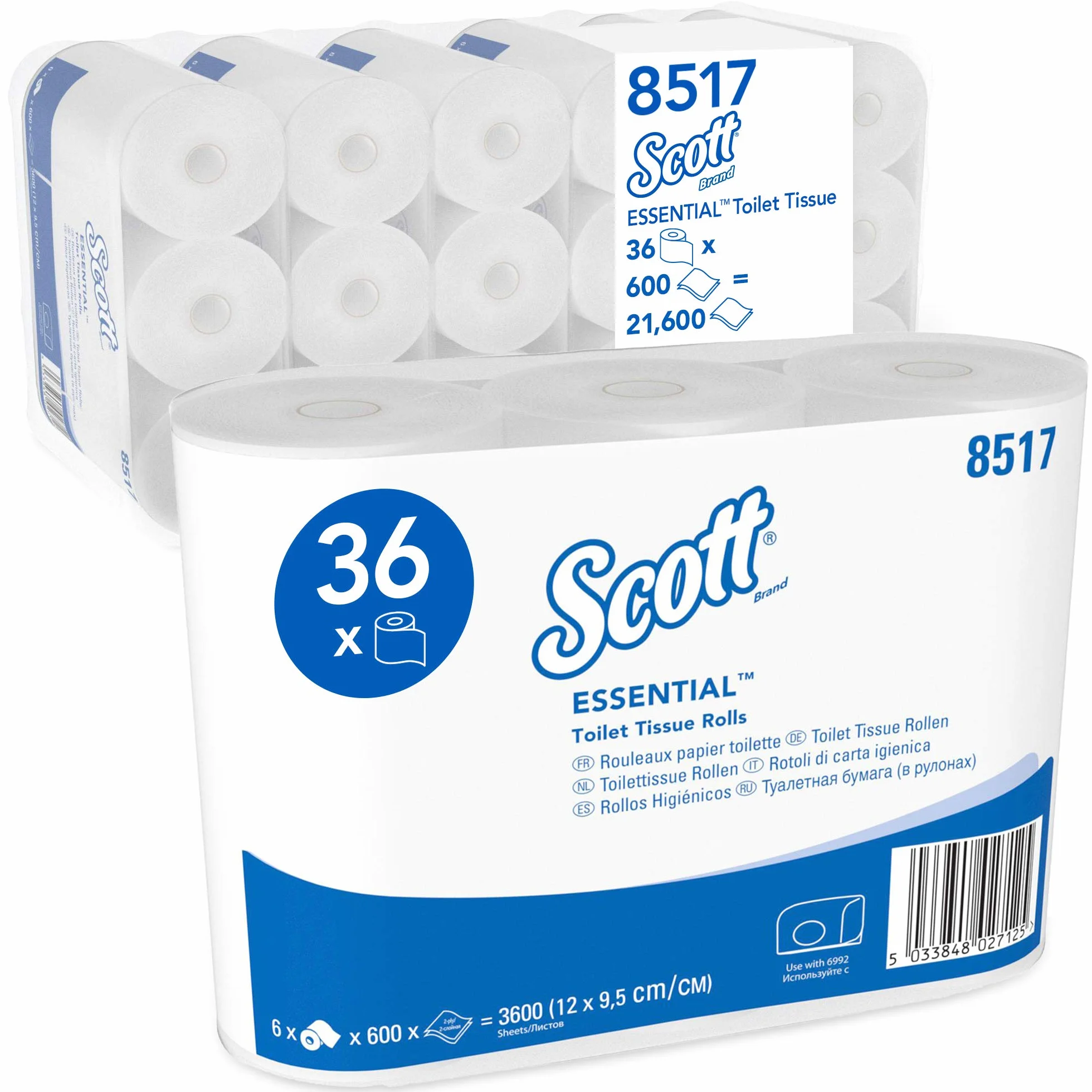 Scott Essential 8517 Carta Igienica a 2 Veli 36 Rotoli Piccoli da 600 Fogli Bianco