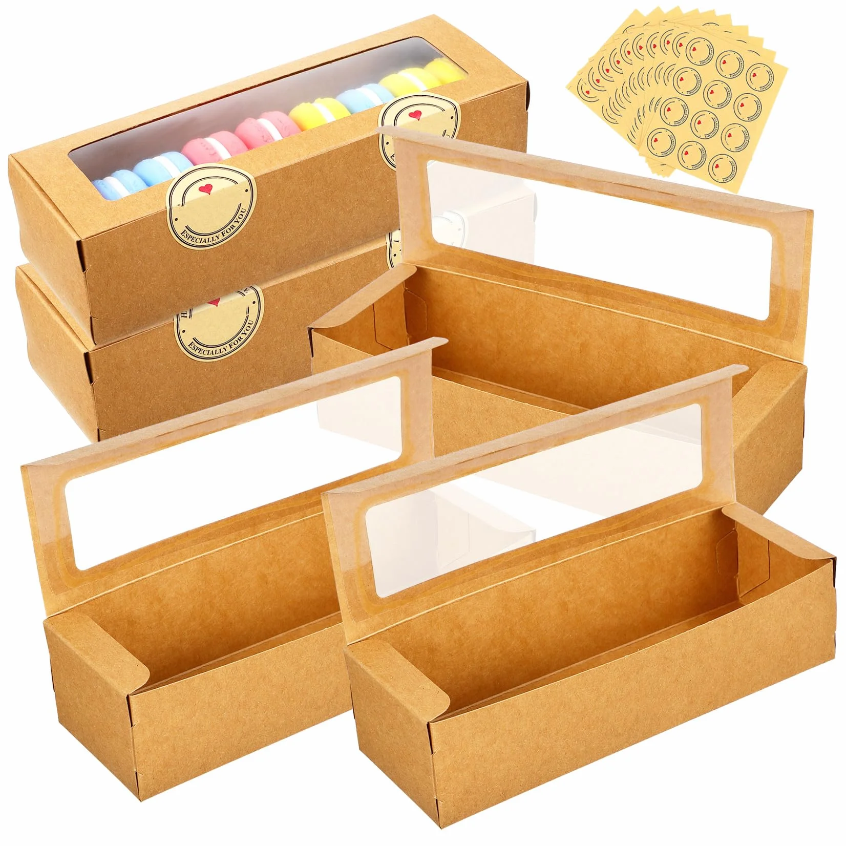 Scatole Rettangolari Kraft Marrone con Finestra Trasparente per Bomboniere Dolci