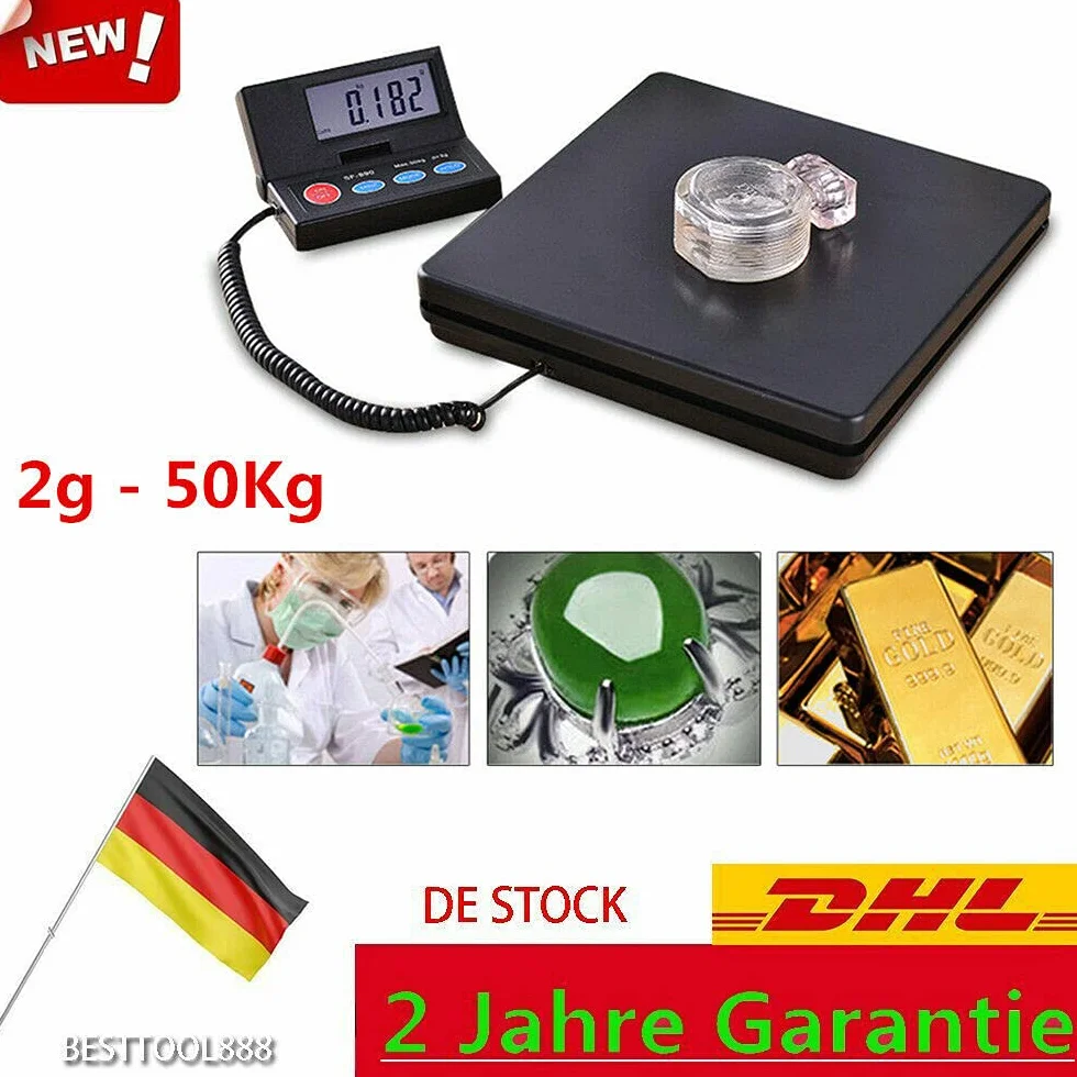 Bilancia digitale da 2 g, 50 kg, bilancia elettronica a piattaforma, professionale, con grande display per pesatura, uso domestico e commerciale