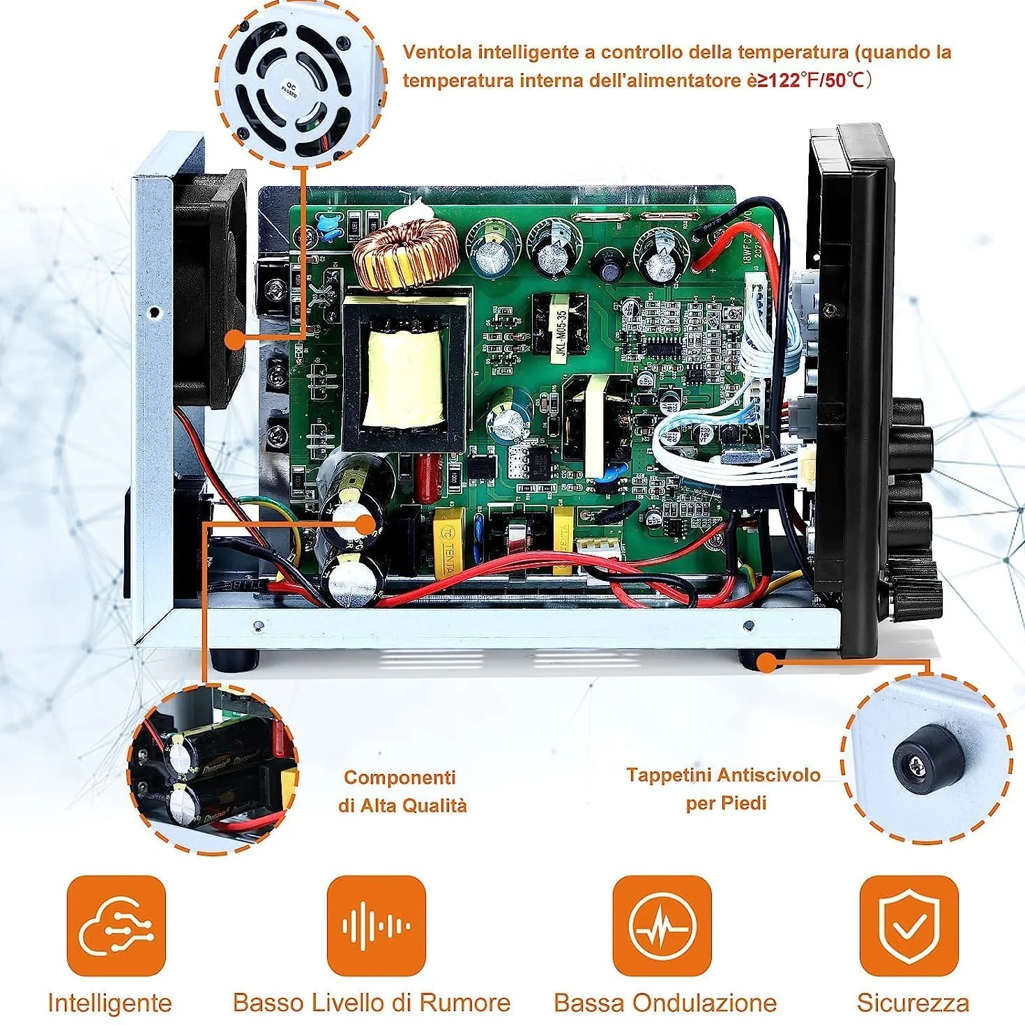 UOHHBOE Alimentatore da Labotorio Alimentatore Stabilizzato Banco 30V 10A Alimentatore DC Regolabile con 4 Cifre Display LED, Regolazioni Grossolane e Fini, Ricarica 5V/2A USB Linea di Prova