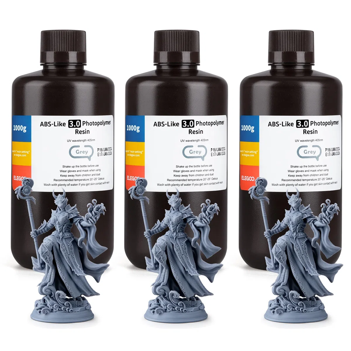 ELEGOO Resina ABS-Like 3.0 per Stampante 3D, Resina Fotopolimerica a Polimerizzazione UV 405 nm per Stampa 3D LCD/DLP, Grigio 3000g