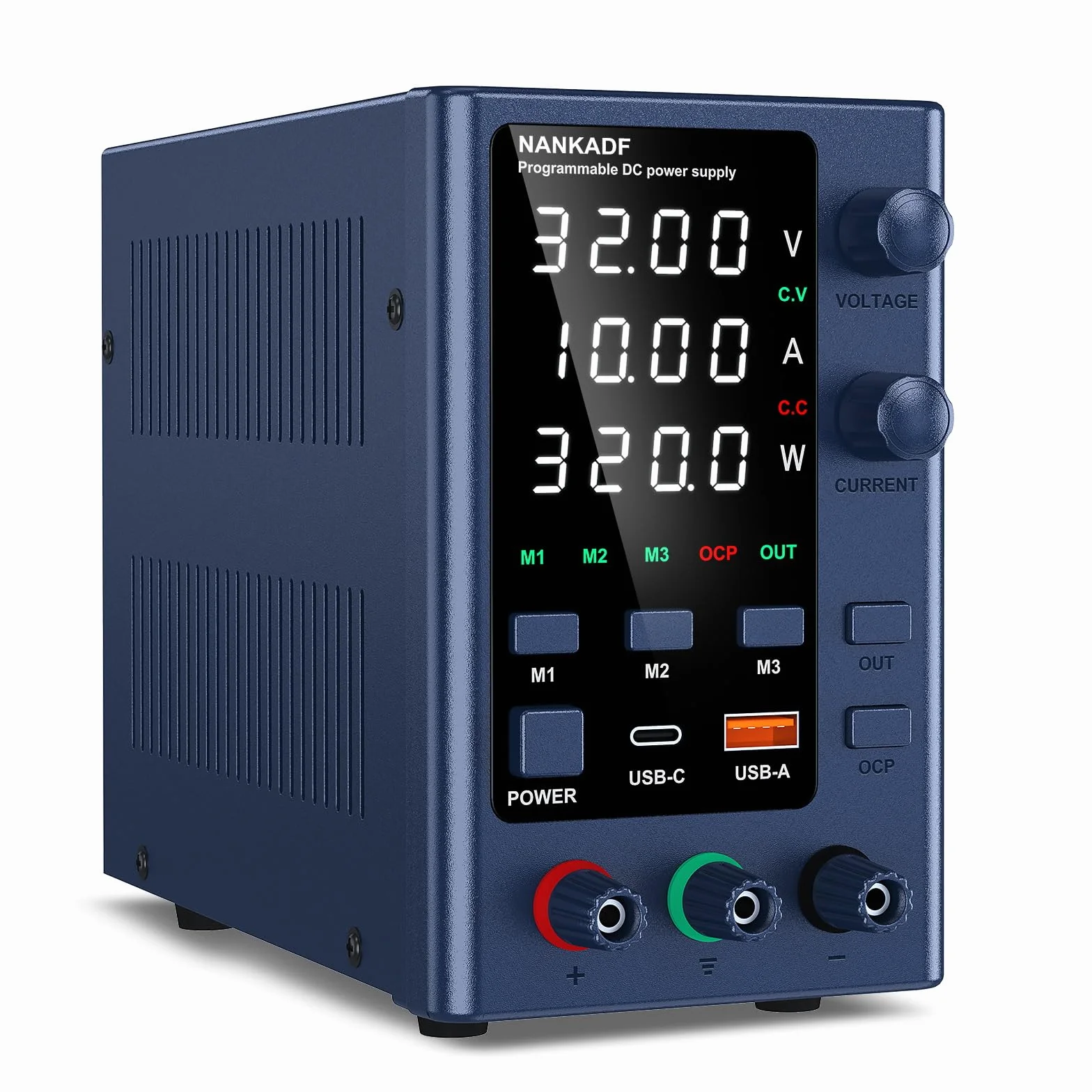 Alimentatore da Banco 0-32V/0-10A, Alimentatore da Laboratorio Regolato ad alta Precisione Display a LED a 4 cifre, con Controllo Encoder e Memoria dati