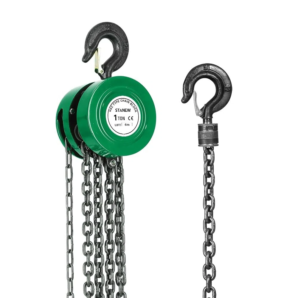 Paranco a Catena Manuale con Gancio Robusto STANEW, Altezza di Sollevamento 6,0 m, Verde,Doppia Catena di Carico,G80,Gancio di Sollevamento con Sicurezza (1 tonnellata 6,0 m)