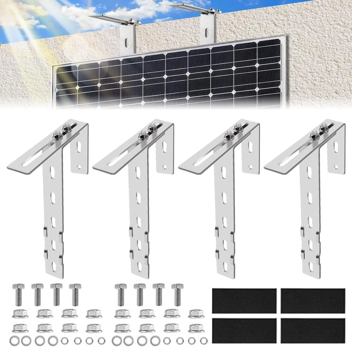 4 Pezzi Staffe per Pannelli Fotovoltaici - Supporto Pannello Solare, kit di Montaggio per Pannelli Solari Senza Fori, Per Balcone, Tetto