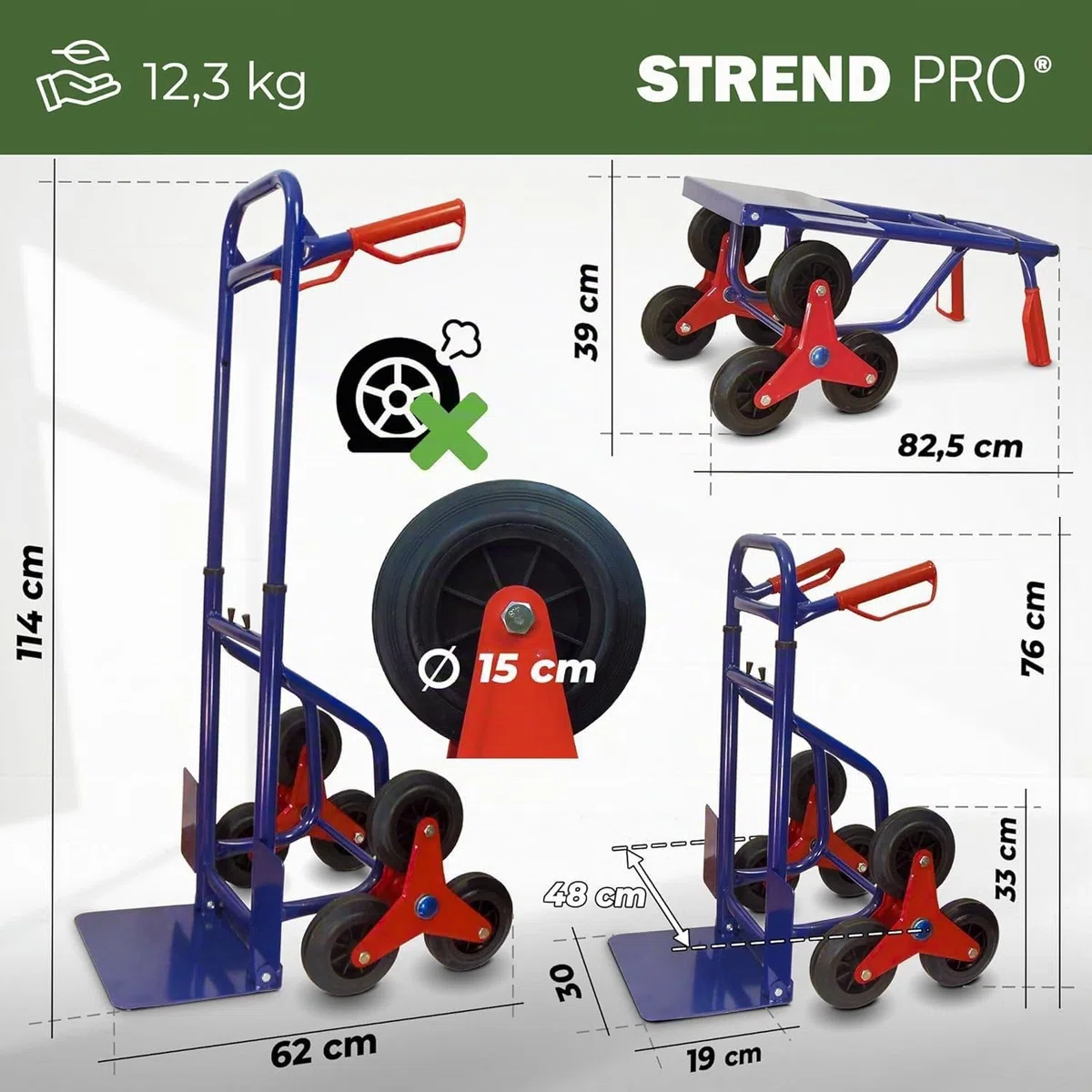 STREND PRO Carrello per Scale Pieghevole 200 kg | Carrello con Ruote per Scale | Piccolo Carrello Saliscale | Carrello Portapacchi per Scale | Aiuto al Trasporto per Lavatrici | Carello Porta Casse