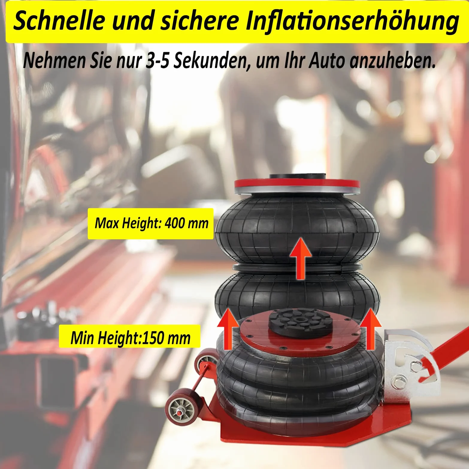YRHome Cric Pneumatico 3T/6600Lbs, Sollevatore Auto Ad Aria Compressa, Altezza Di Sollevamento: 150-400 mm, Per Manovra