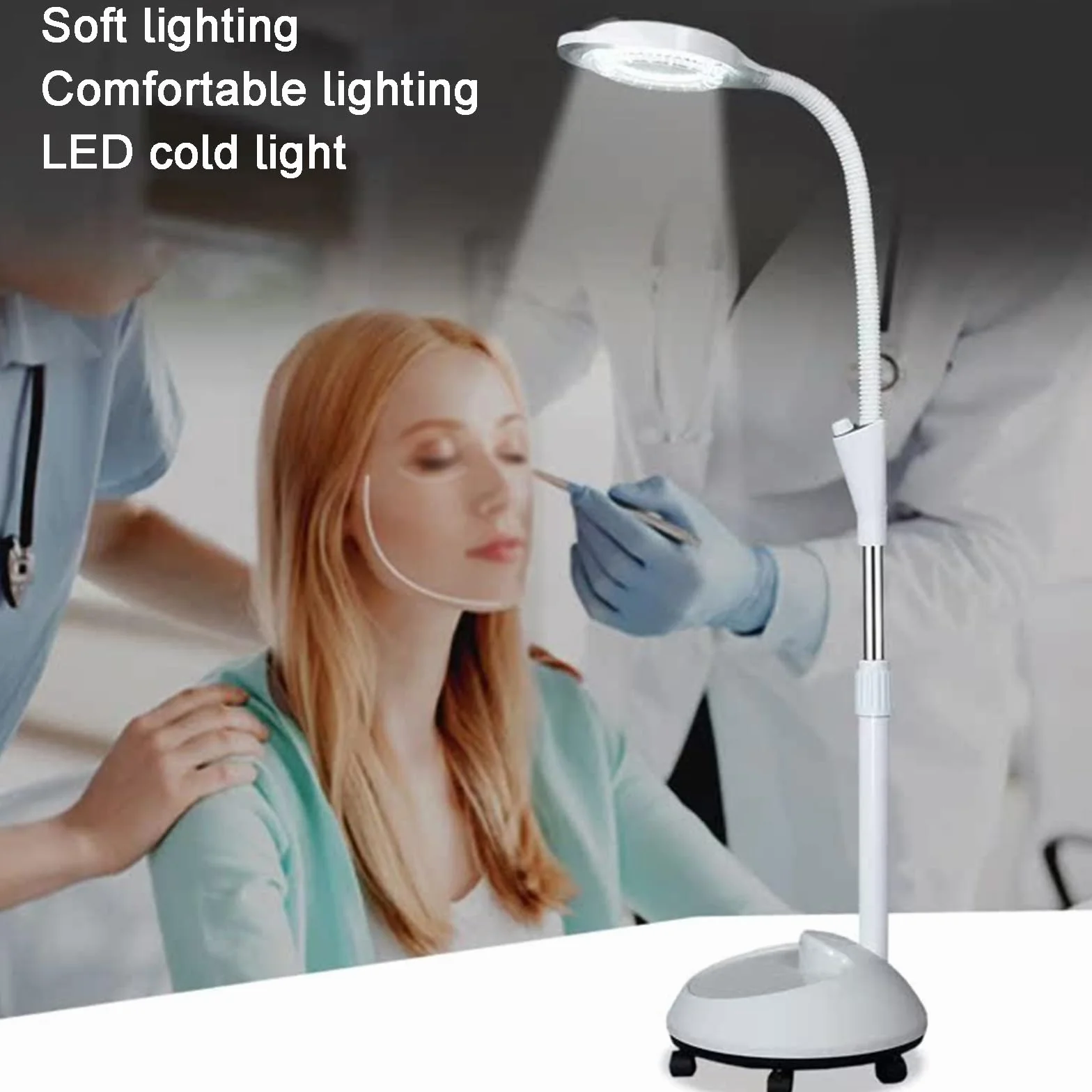 Lampada per Esami Medici Chirurgici Mobili, Lampada Scialitica, con Lente di Ingrandimento 8X, Luce per Visita Flessibile a Collo D'Oca
