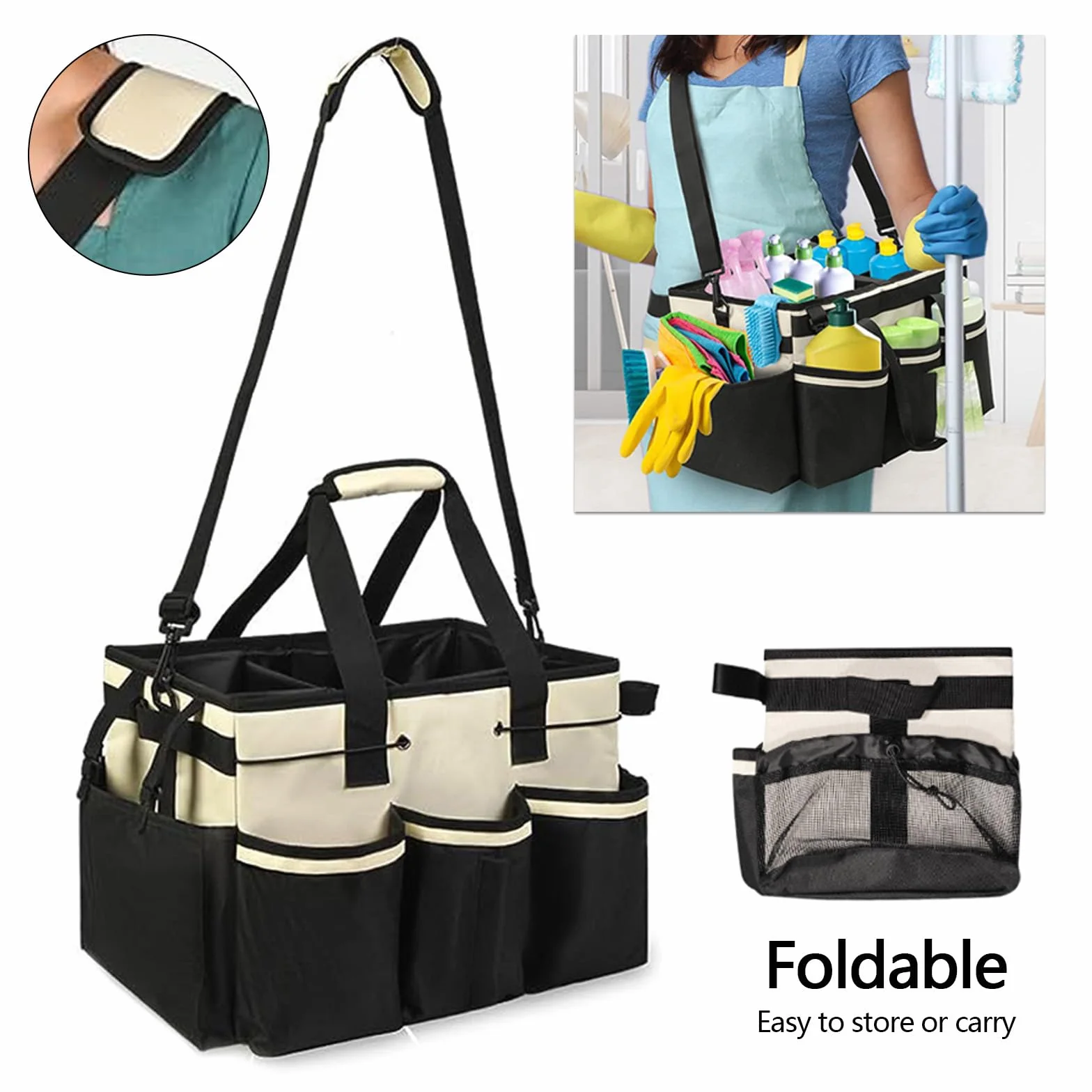 Organizzatore Prodotti Pulizia Conservazione Casa Carrello Portaoggetti Portatile 38x25,5x23 cm