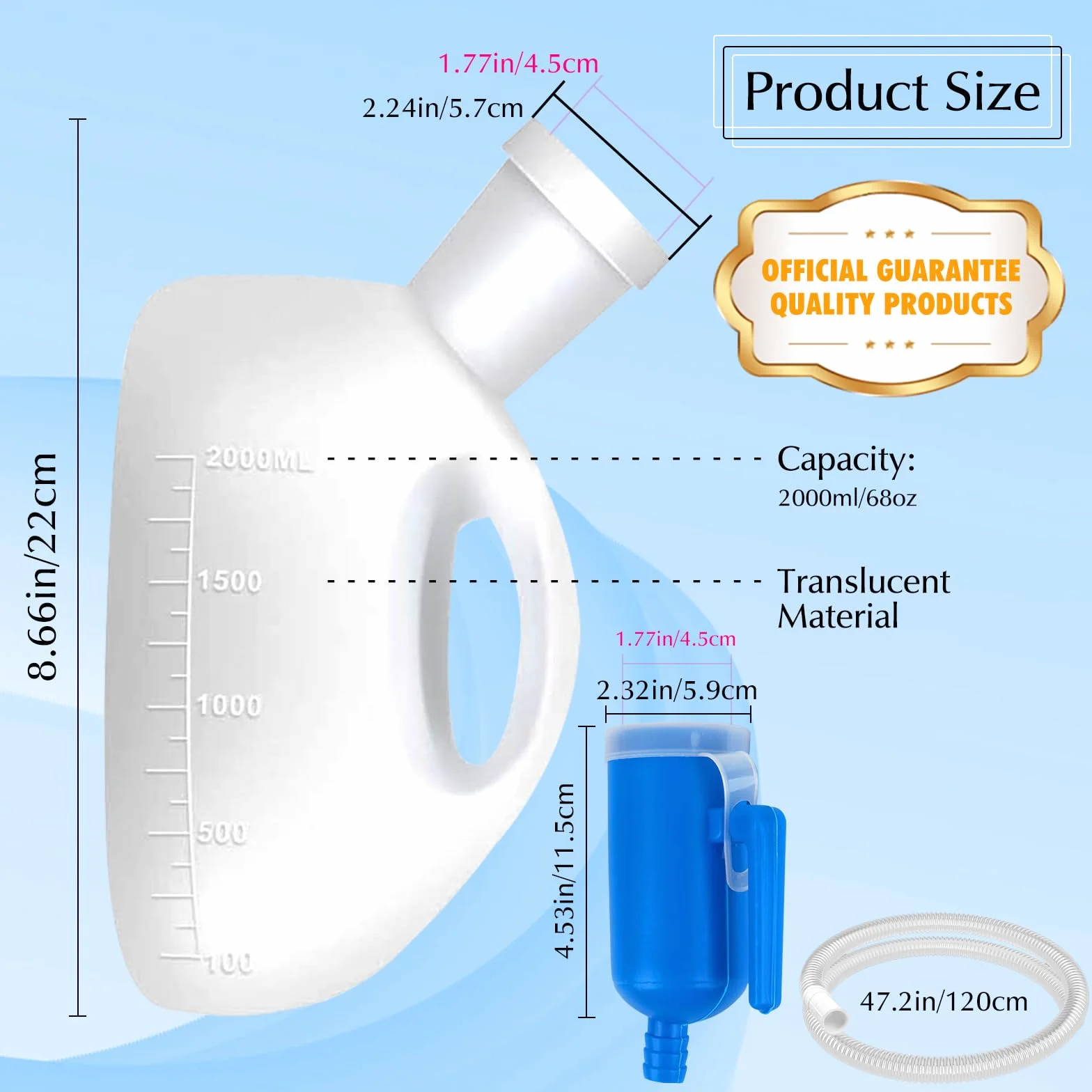 Pappagallo Orinatoio Portatile Uomo 2000ml Bottiglia Urinale Maschio Tubo 1.3M