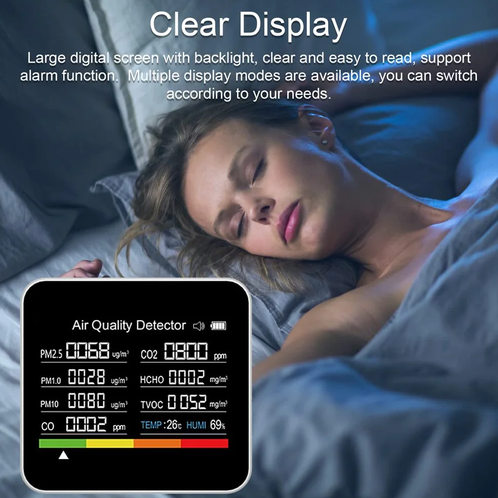 Monitoraggio della qualità dell'aria 9 in 1 Misuratore TVOC HCHO PM2.5 PM1.0 PM10 Temperatura Umidità