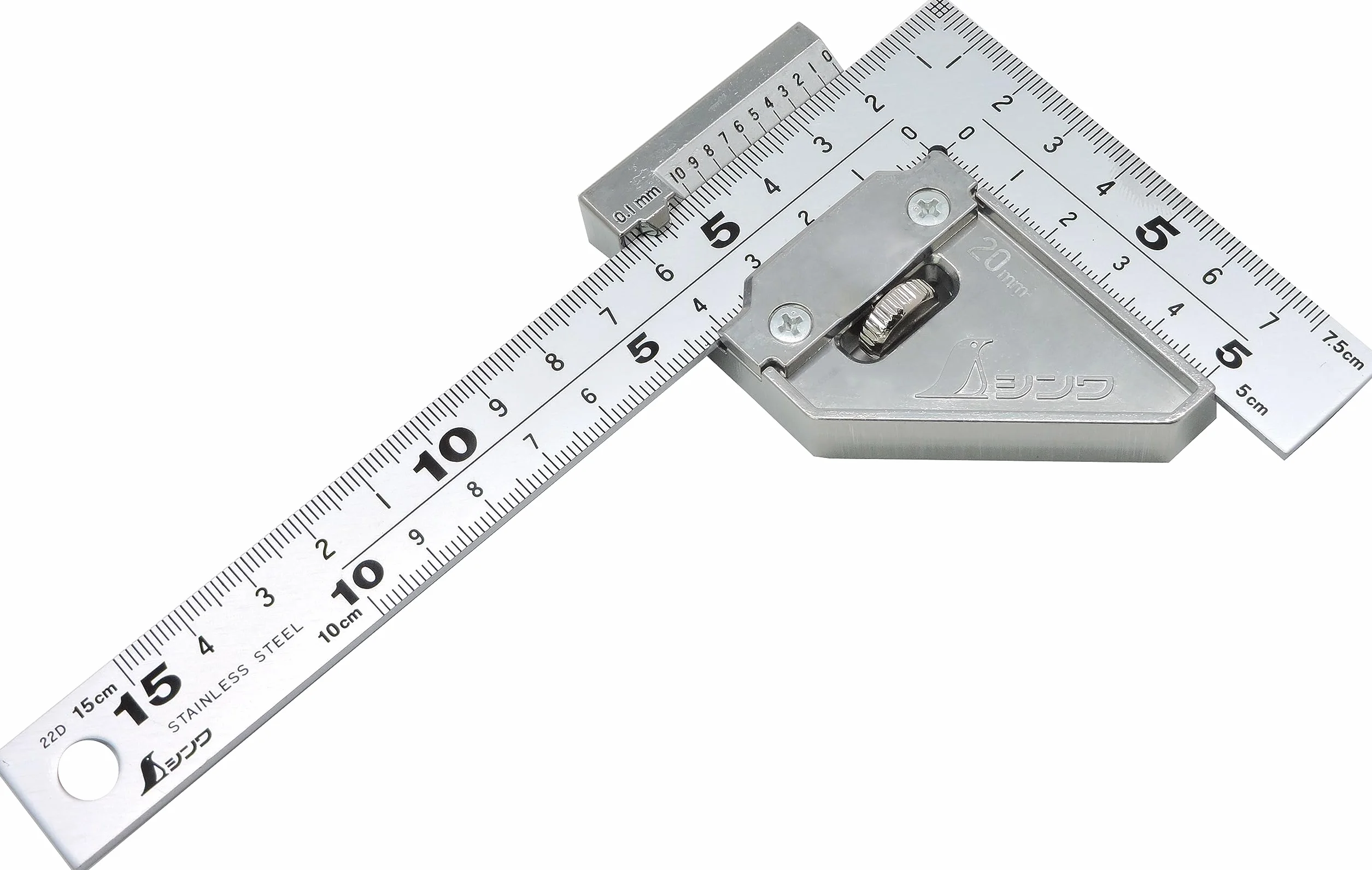 Shinwa 12512 - Squadra da carpentiere 15 x 7,5 by FAMEX (12485), con fermo in metallo, angolo di misurazione, prodotto in Giappone