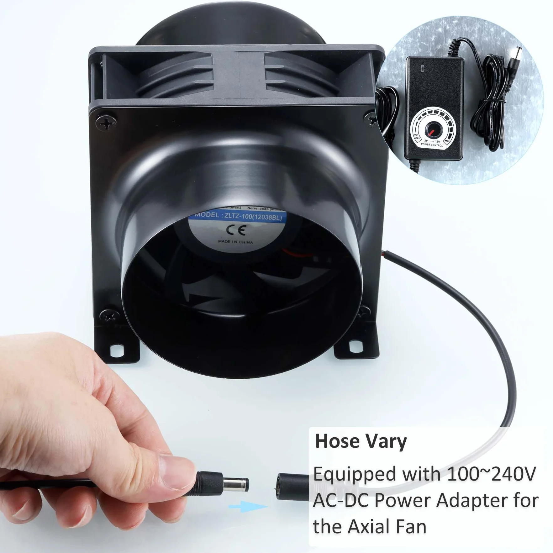 Ventilatore Assiale, 3000RPM 120 * 38mm DC Ventola di Scarico con Adattatore CA/CC, Dimmer Continuo per Laser 3D, Cabina di Verniciatura, Tenda da Coltivazione, Progetto fai da te… (Kit Spina EU Nera)