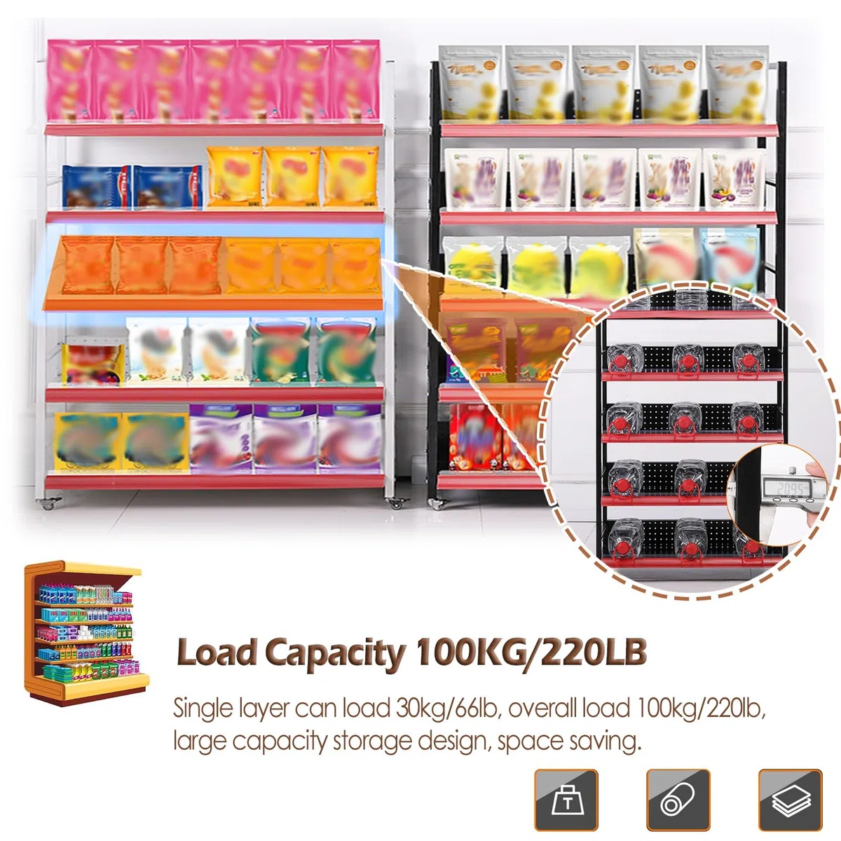 Scaffale del supermercato Mobile con Ruote, Snack Grandi Bevande in Medicina Medicina Cravatta per la Cucina delle farmacie, Carrello a Push-Pull a Multistrato