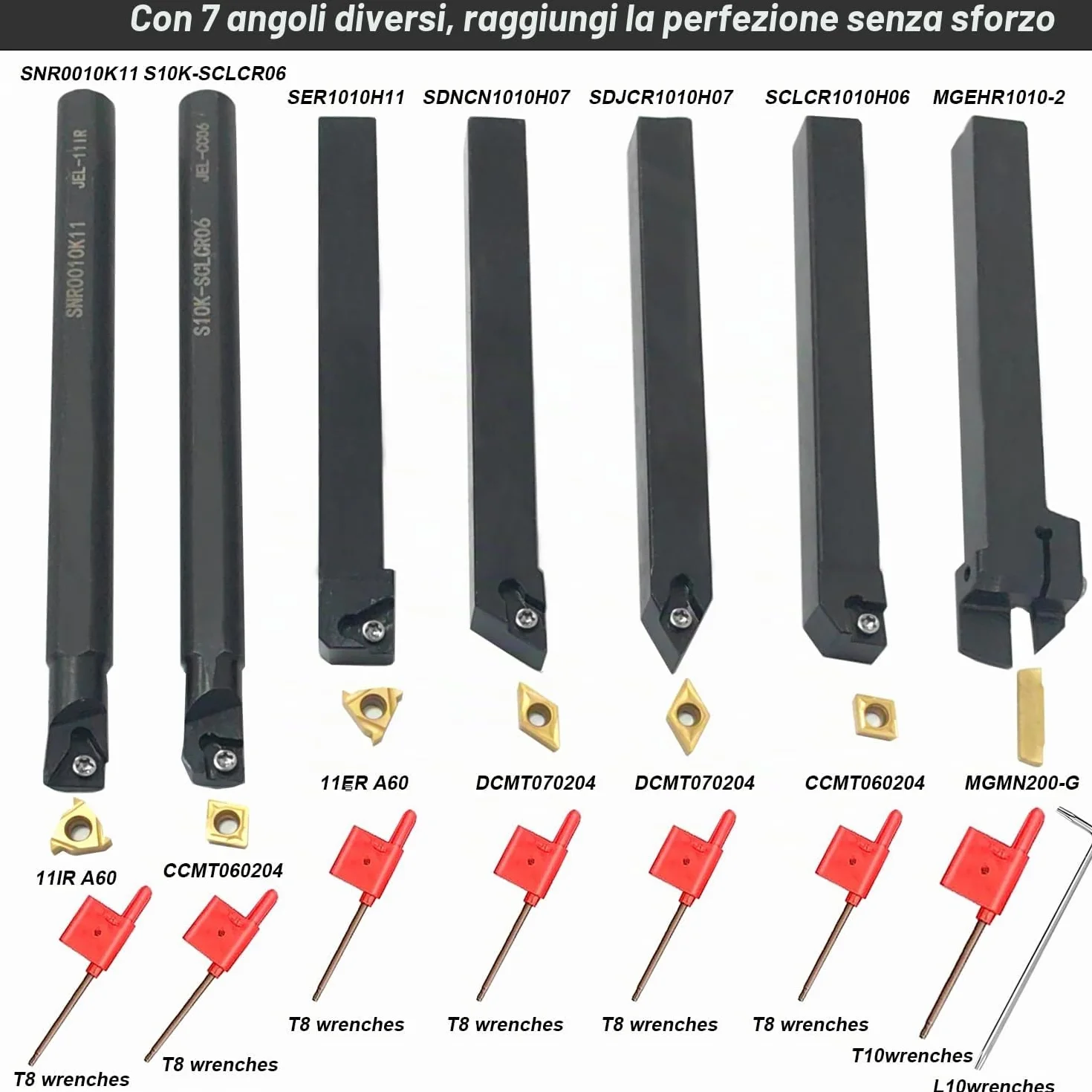 21 Pezzi Tornio Carburo Utensile per Tornitura Utensili 10mm Tornio CNC Set CNC per Tornitura in Carburo Strumento di Tornitura Bit Set Inserto in Carburo con Chiavi per Utensili per Torni