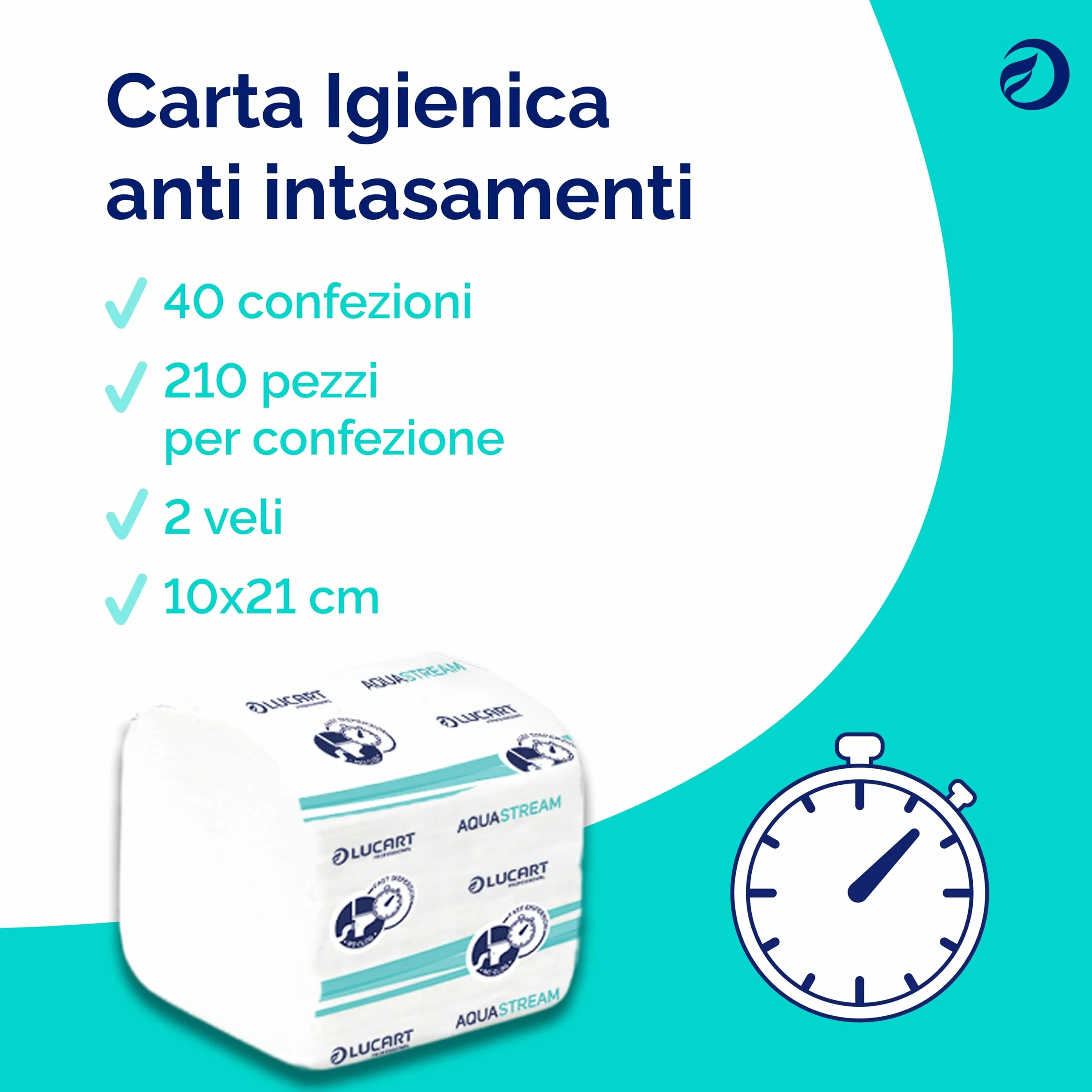 Lucart Professional AquaStream 210 Carta Igienica Interfogliata pura cellulosa 9,5x11 cm 40 confezioni 210 pezzi