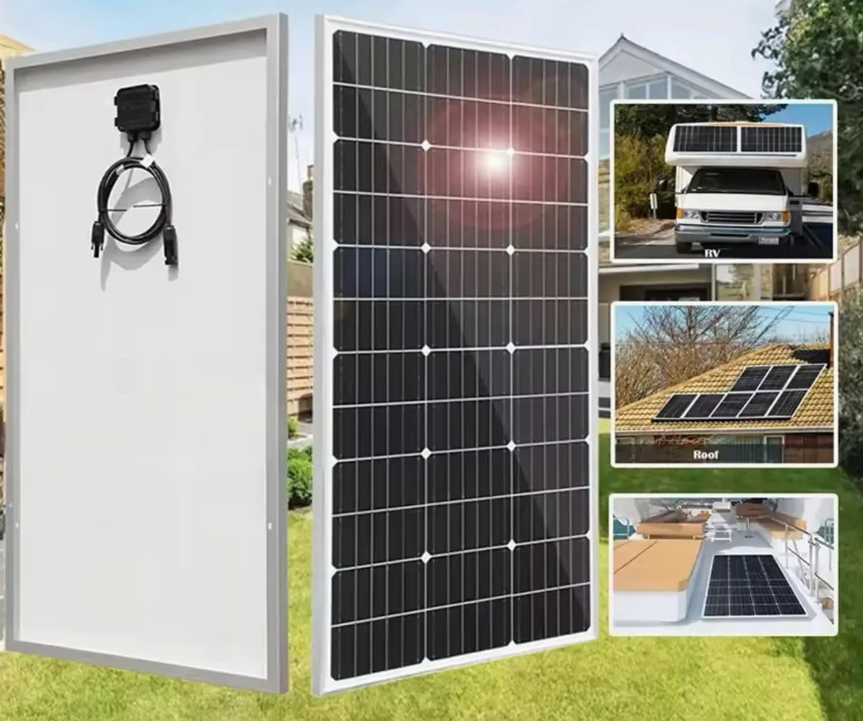Pannello Solare Fotovoltaico Monocristallino 320W, 18V, Alta Efficienza per Camper, Casa, Baita e Barche, Modulo Solare con Cavo di Connessione