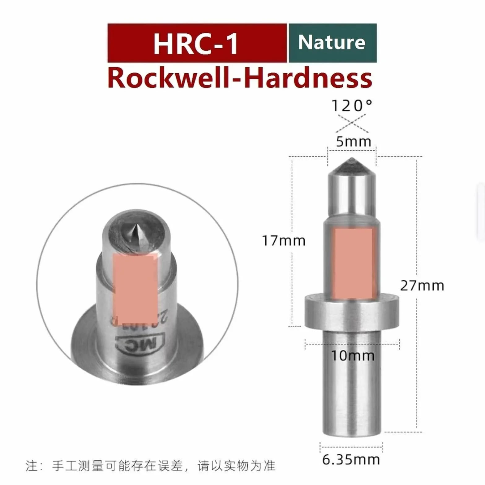 Prova di durezza Diamante penetratore in acciaio HRC-3/2/1 for tester Rockwell Synthetic Diamond