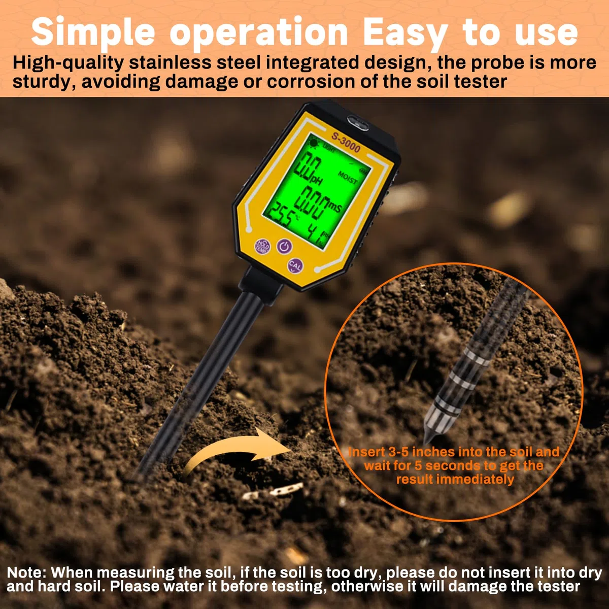 6 in 1 Misuratore PH Terreno Igrometro per Piante Misuratore umidità Terreno Sensore umidità Terreno Fotometria Solare/PH/EC/Temperatura/umidità del Suolo/umidità dell'Aria Display LCD.