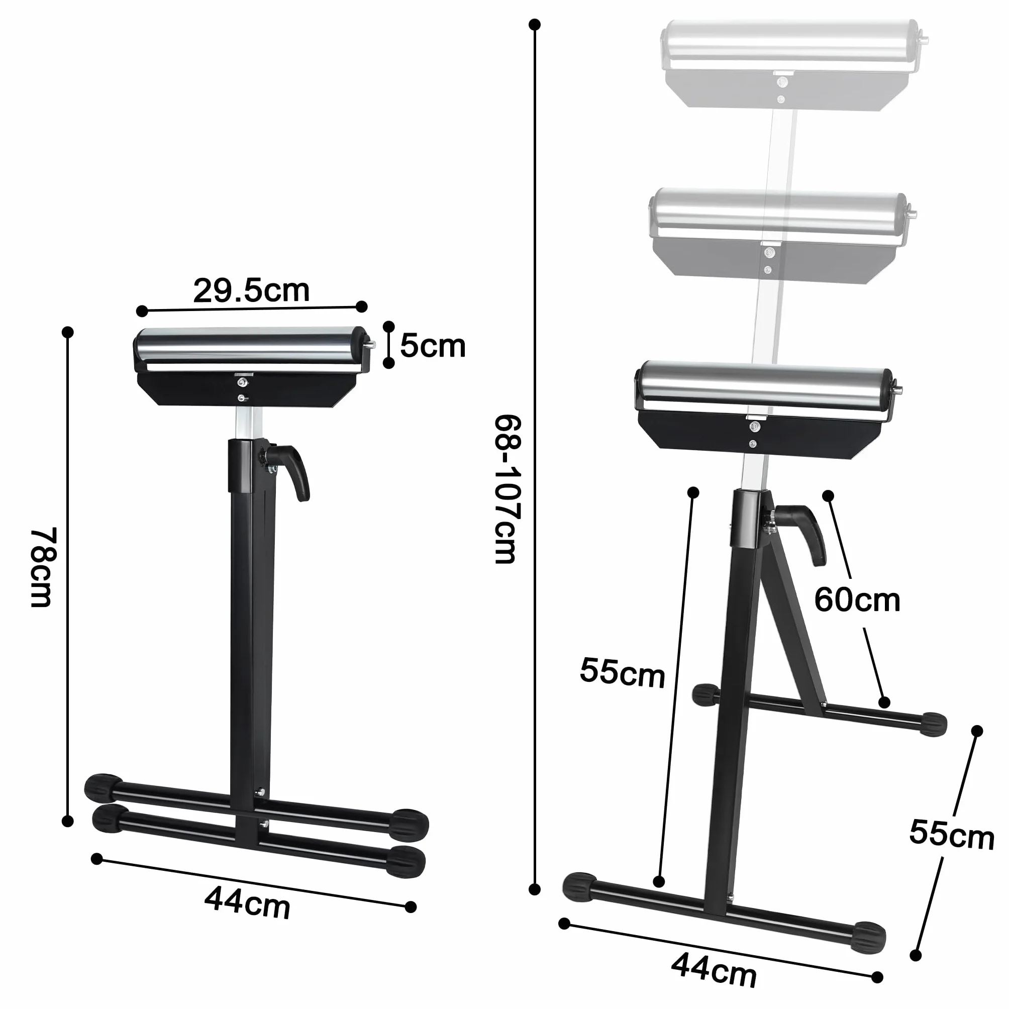 HENGMEI Cavalletto a rulli, regolabile in altezza, pieghevole con piedini antiscivolo, 68-107 cm, 4 pezzi