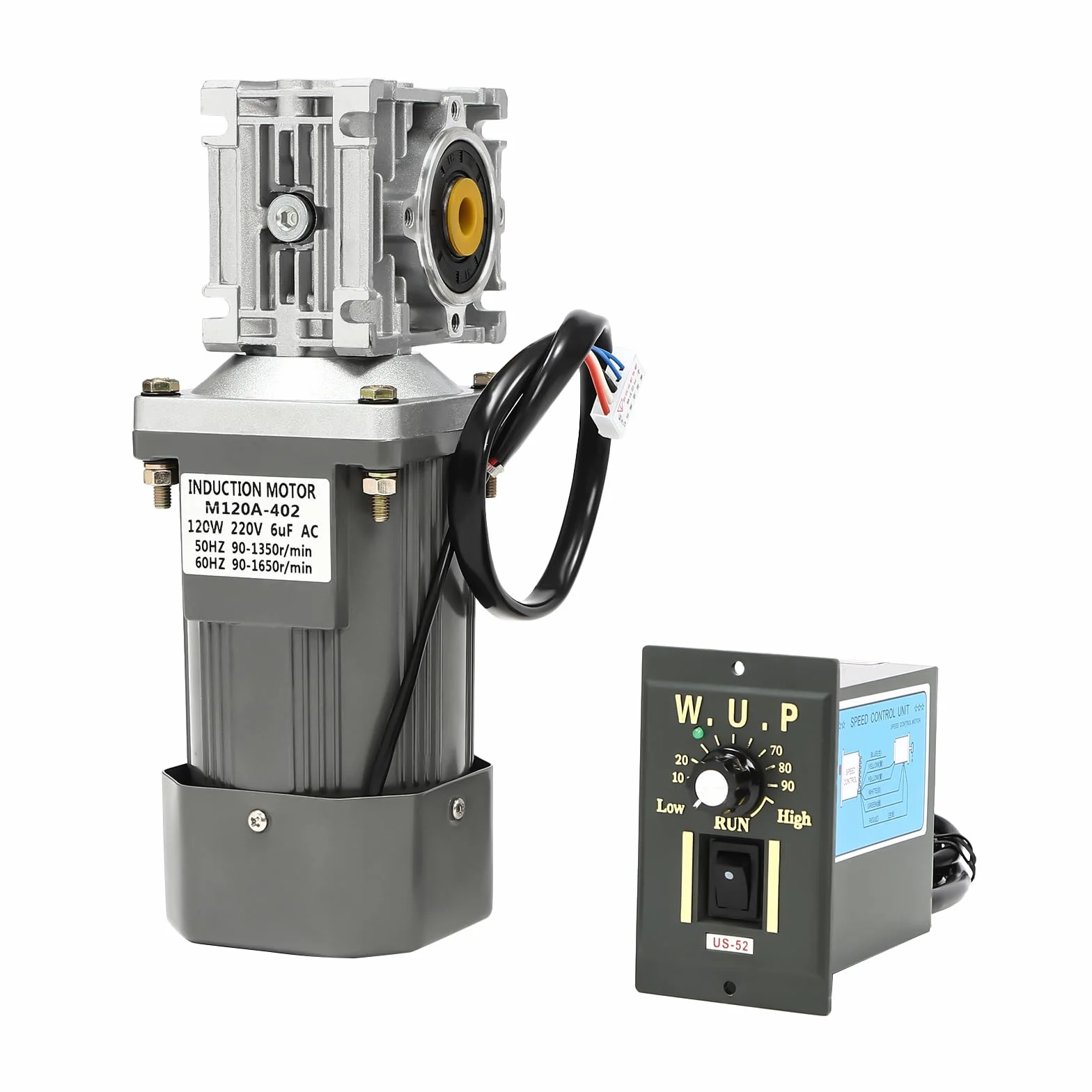 Motoriduttore elettrico, motore a corrente alternata, AC 220 V, 120 W, 1650 rpm, motore a vite senza fine CW/CCW, con regolatore e velocità regolabile, bobina di rame puro (30 K)