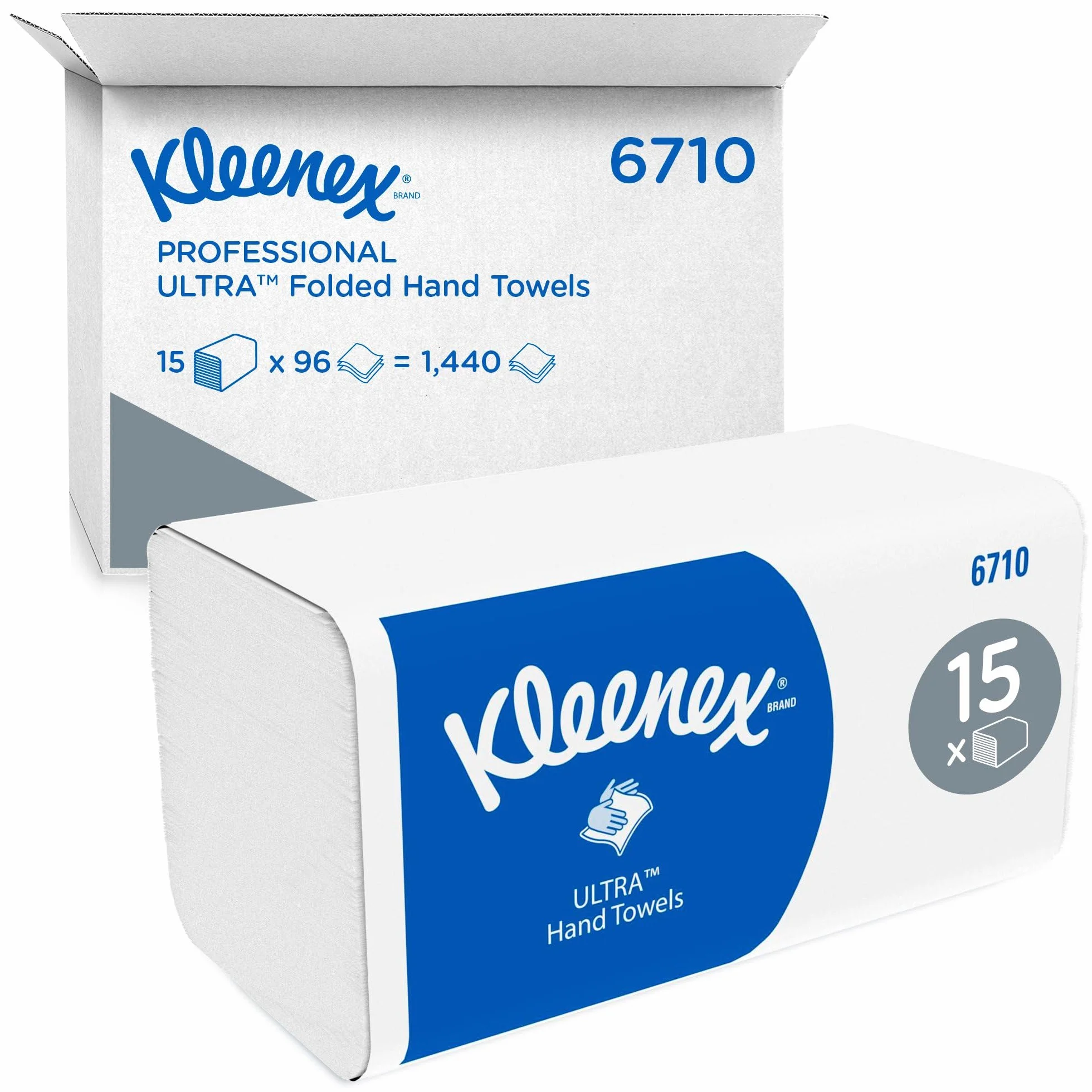 Kleenex Ultra Asciugamani intercalatti 6710, 3 veli, piegati a Z - 15 confezioni x 96 asciugamani di carta (totale 1440)