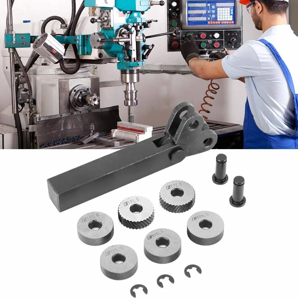 Artillery Set di Godronatore, 7 Pezzi Set di Ruote Zigrinate in Acciaio a Doppia Ruota con Denti Inclinati Ruota Diagonale Passo 0,5 mm 1 mm 2 mm per Tornio Metallo