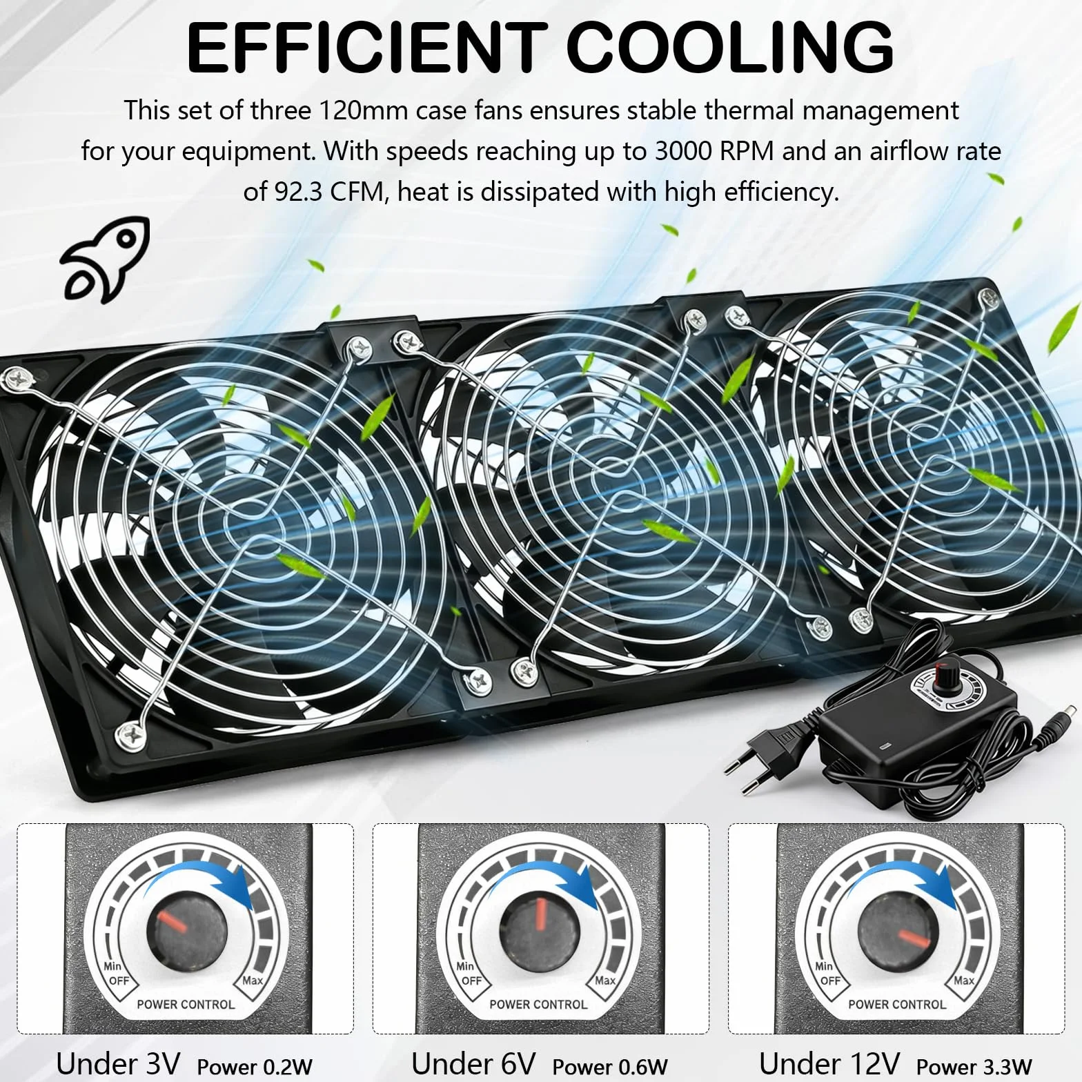 Ventole per Case, Ventole da 120 mm 230 V con Spina di Alimentazione e Regolatore di Velocità Ventola per Termosifoni 3000 RPM per Computer e Ventilazione e Raffreddamento di Finestre (3, Nero)