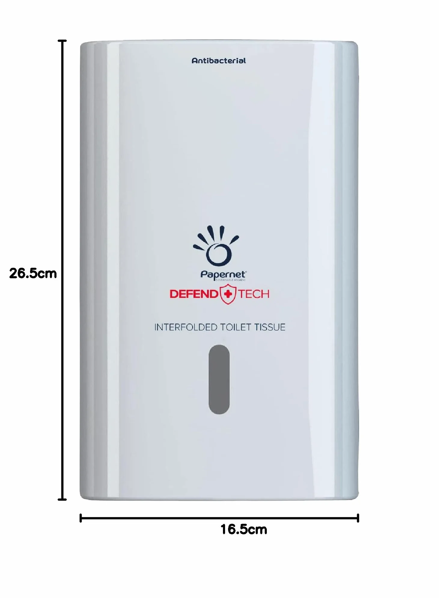 Papernet Defend Tech Dispenser Antibatterico Carta Igienica Interfogliata 416147 Plastica Riciclata Capacità 2,5 Clips 26,5x13,5x16,5cm Bianco