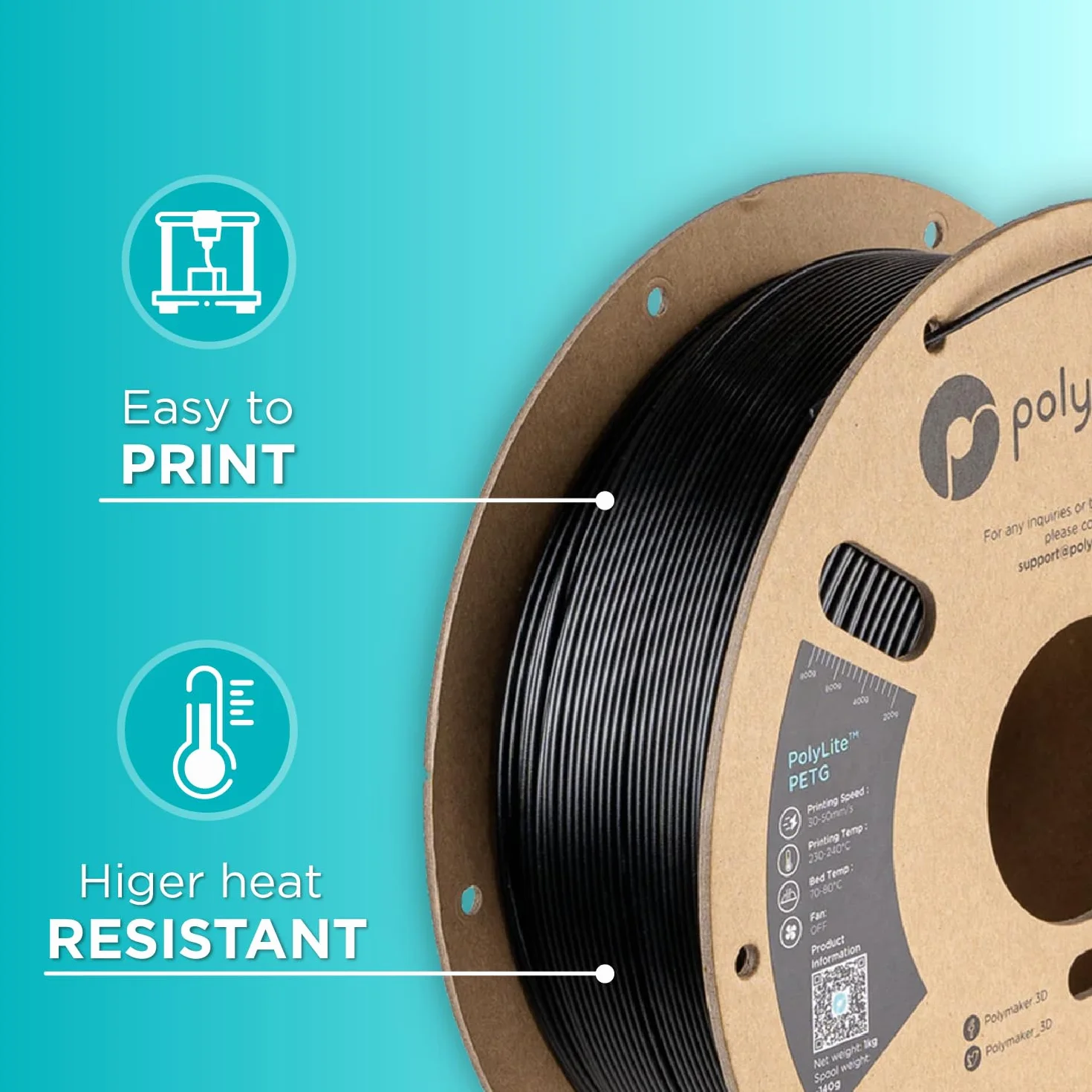 Polymaker PolyLite PETG Nero - 1,75mm - 1kg
