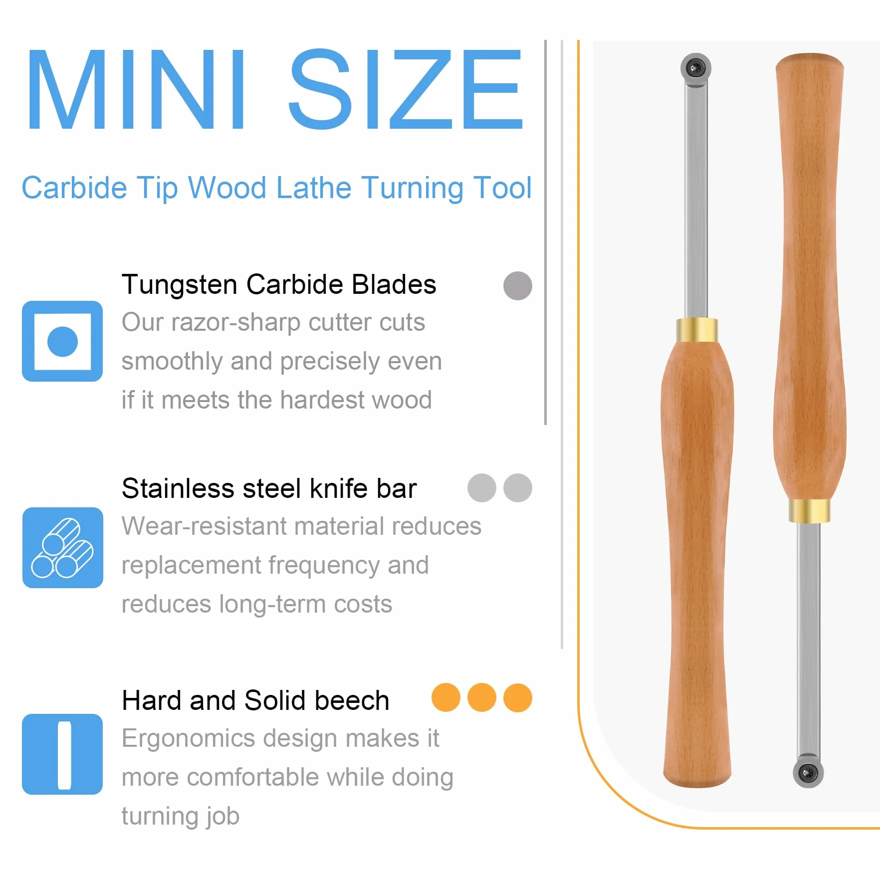 Mini Scalpello da Tornio Professionale con Inserti Rotondi in Carburo da 12mm,Strumento per Tornitura Legno per Professionisti e Hobbisti