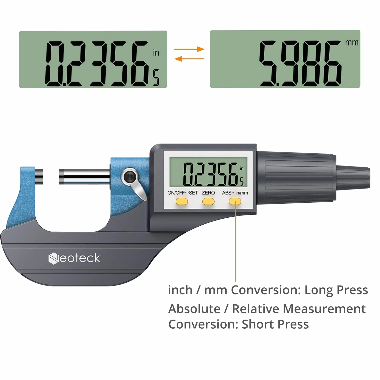 Neoteck Micrometro Digitale 0-25 mm LCD 0.001mm/0.00005" Assoluta Incrementale Inch/Metric