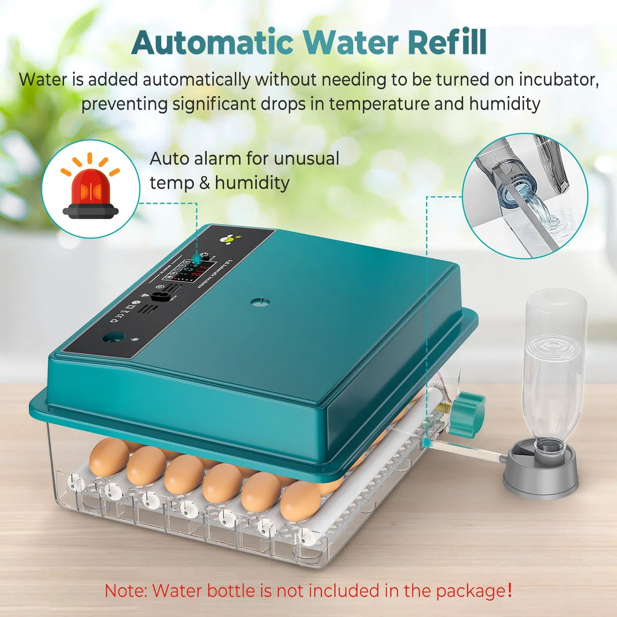 Incubatrice per Uova Automatica, Incubatrice per Uova Automatica 16-64 Uova con Rotazione Automatica delle Uova e Aggiunta di Acqua, Doppia Alimentazione, Controllo della Temperatura, Spia per Uova