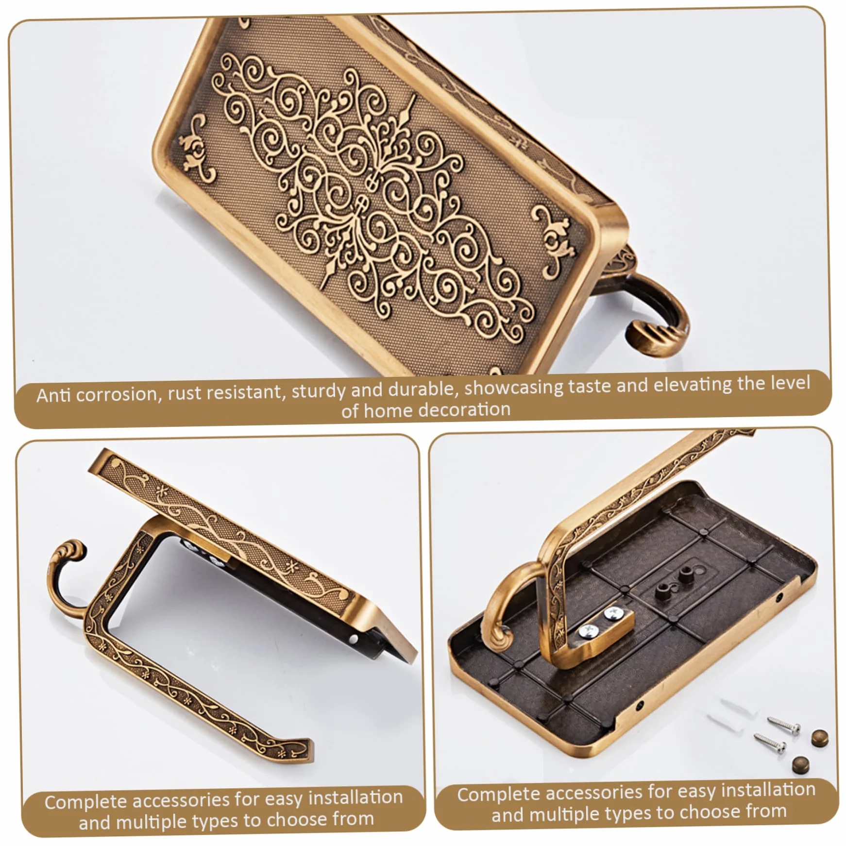 Vintage Bronze Portarotolo di Carta Igienica con Ripiano e Gancio, Antiruggine Organizer Multifunzionale per Bagno