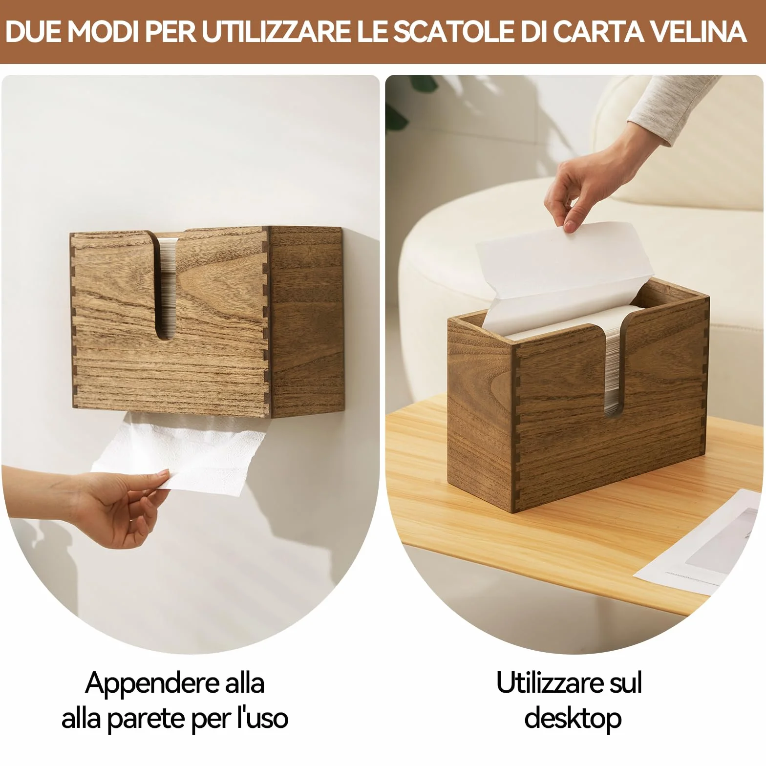 KIRIGEN Porta asciugamani di carta in legno, a parete, per cucina WC bagno, piegatura C Z tripla, giallo-marrone