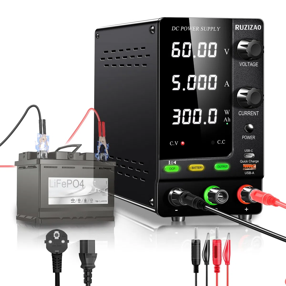 Alimentation de Laboratoire 60V 5A 300W Encodeur et Affichage LED à 4 Chiffres Alimentation Stabilisée Réglable Pour Chargement de Batterie 6~48V Alimentation de Encoder Output Ah affichage