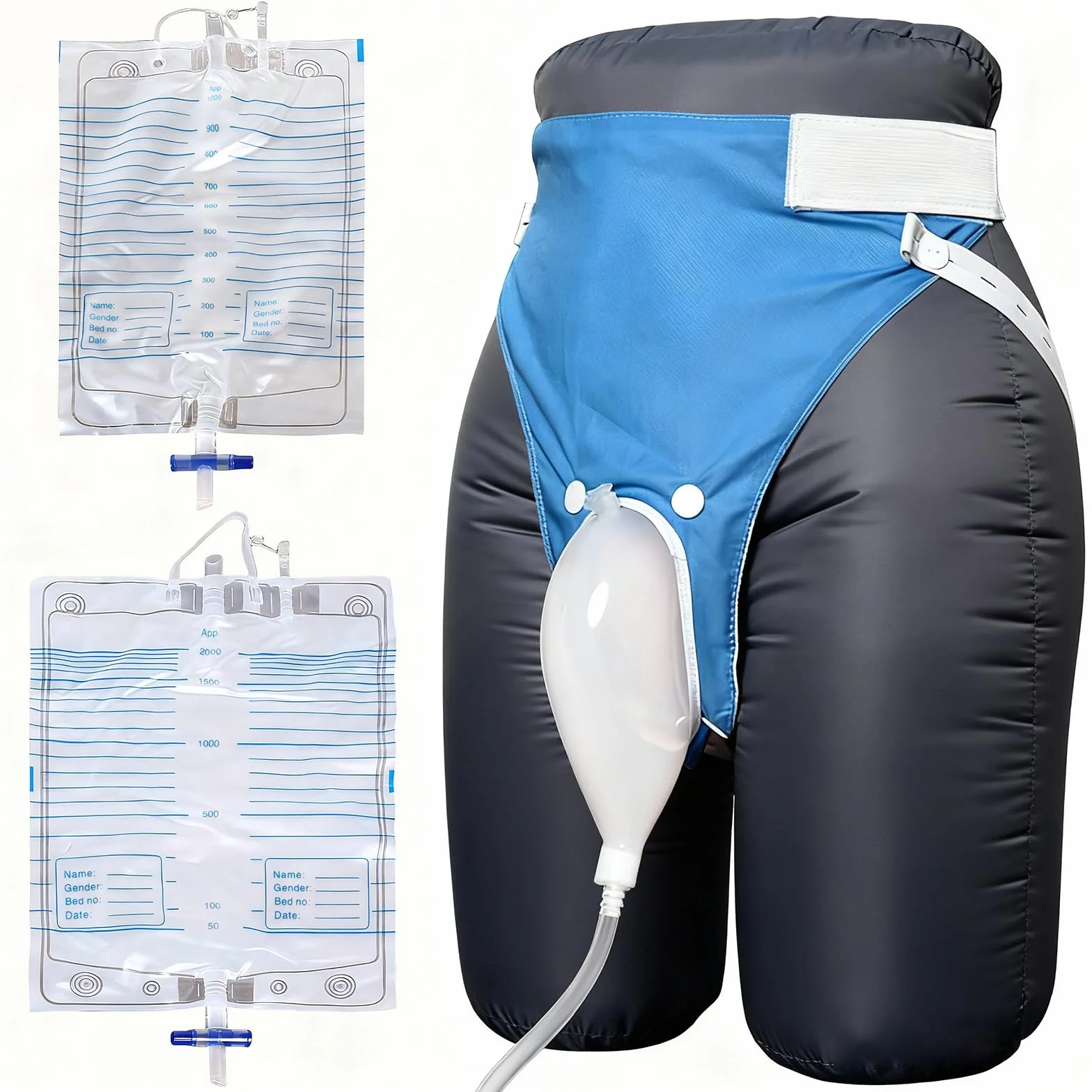Borsa riutilizzabile per urina maschile indossabile con 2 sacchetti catetere 2000 ml + 1000 ml drenaggio urinario portatile