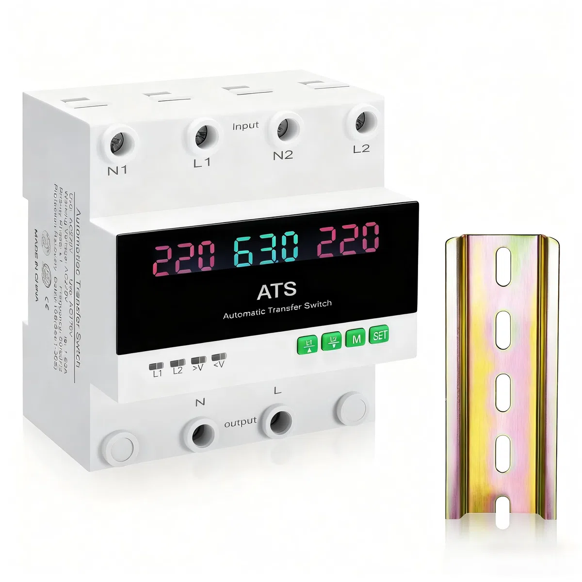 Interruttore di Trasferimento Automatico e Manuale 63A 220V Con Display Digitale, Valore Regolabile, Doppio Selettore di Alimentazione ATS per Generatori di Emergenza, Installazione guida DIN