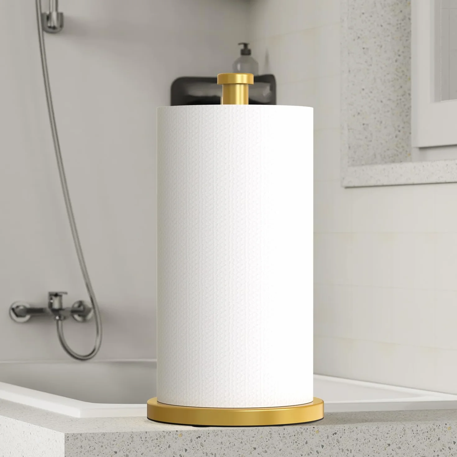 Porta asciugamani di carta dorato con base ponderata e ventose per cucina e bagno