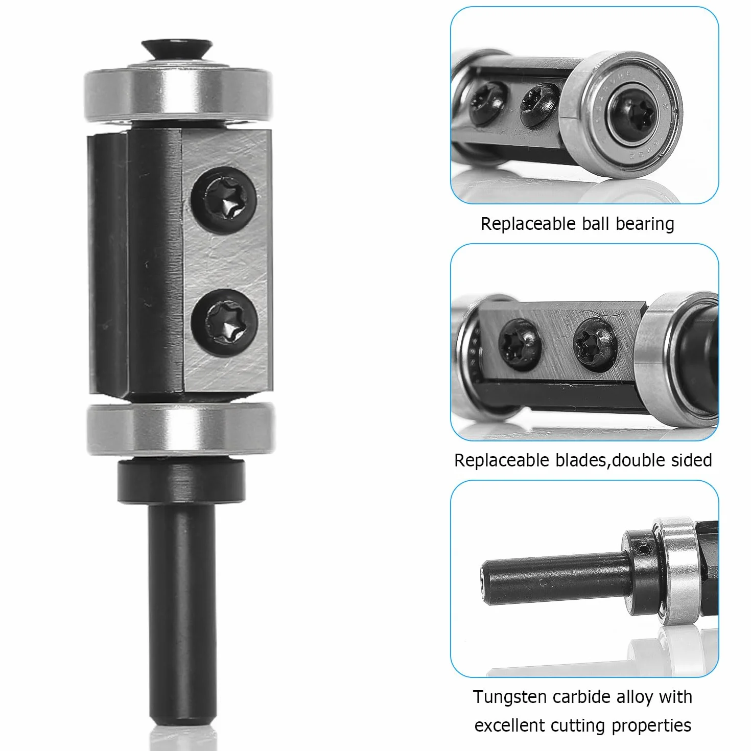 Frese per Legno 8 mm con Inserto Reversibile e 2 Inserti Sostituibili, Fresa a Filo con Cuscinetto, Strumento per Rifilare il Legno – Alta Precisione per la Lavorazione del Legno