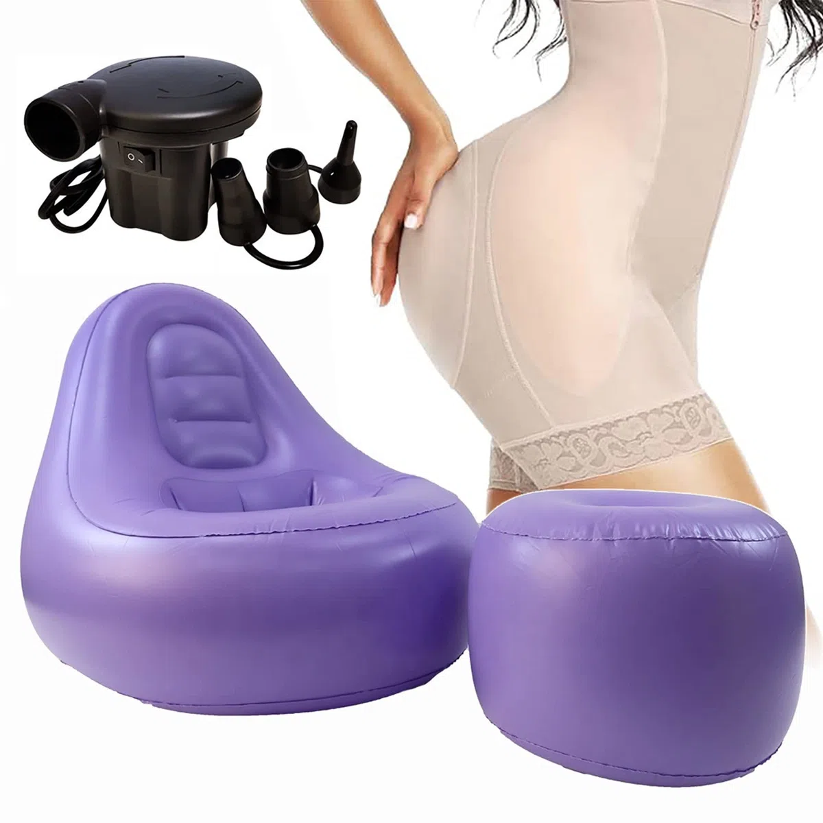 BBL Sedia Gonfiabile Poltrona con Foro, BBL Speciale Sedia Gonfiabile Dopo l'intervento Chirurgico Brasiliano Butt, per Alleviare Il Dolore, con Pompa Ad Aria/Cuscino di Supporto,Blue