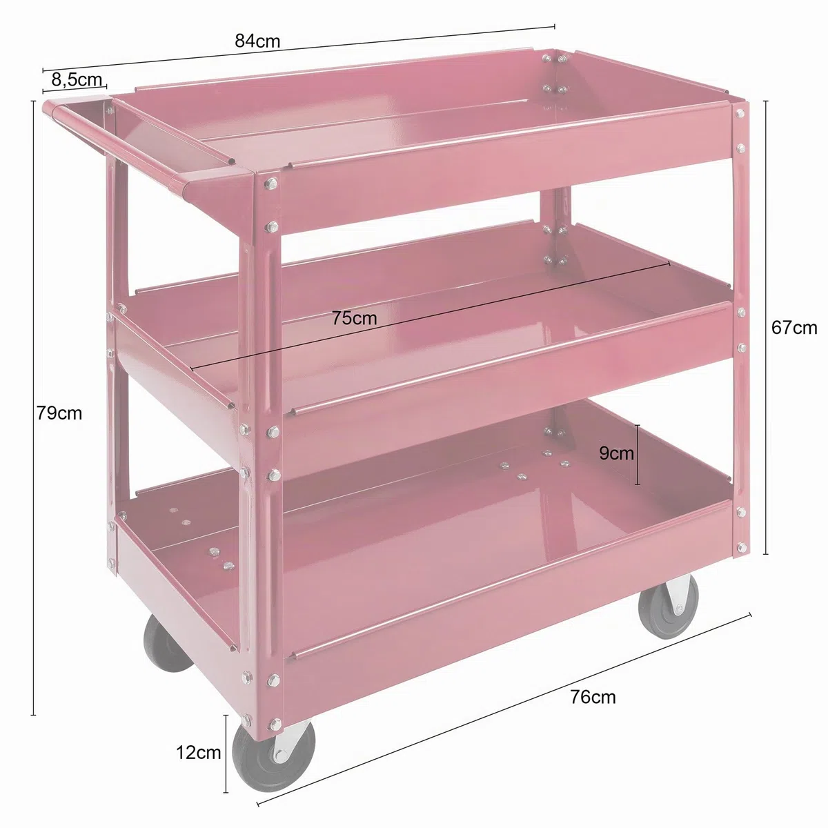 Arebos Carrello da Officina con 3 Ripiani | Portautensili in Acciaio Robusto | Portata fino a 120 kg | Carrello Mobile con 2 Ruote Girevoli per Officina, Garage e Fai da Te