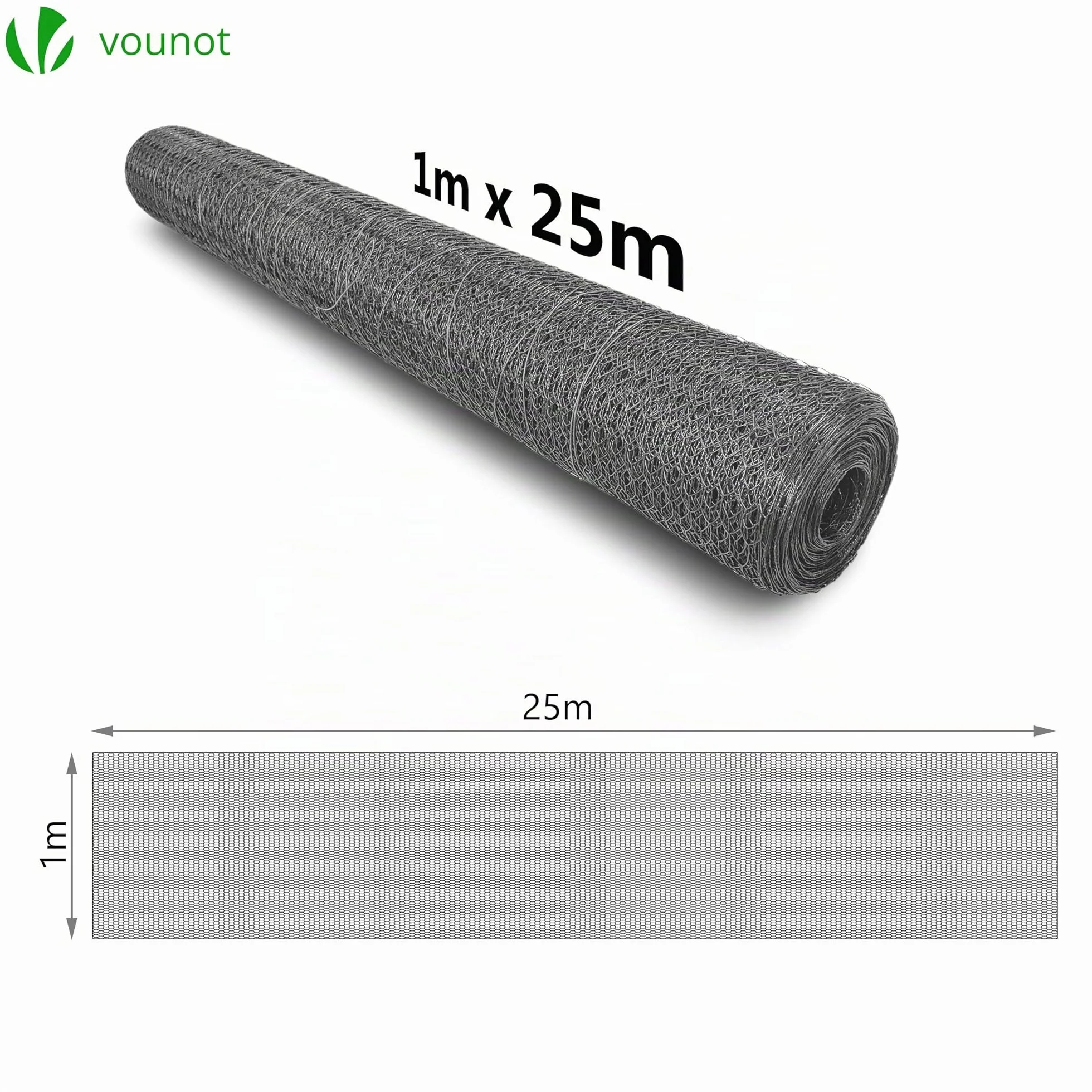 Rete Metallica Plastificata Maglia Esagonale 25mm 100cm x 25m Grigio