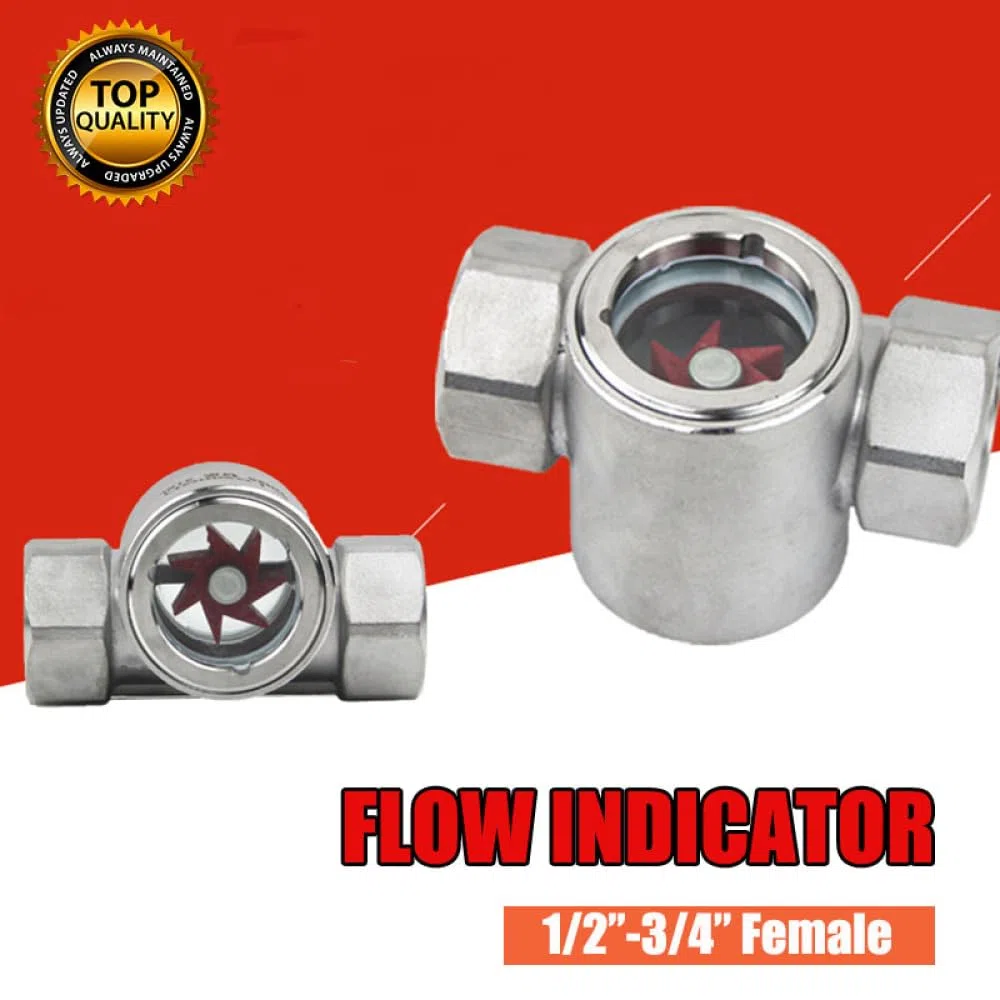 Indicatore di flusso d'acqua, 1/2 "/ 3/4" BSP filettatura femmina finestra indicatore di flusso in vetro con girante indicatore visivo del flusso d'acqua (1/2 ")
