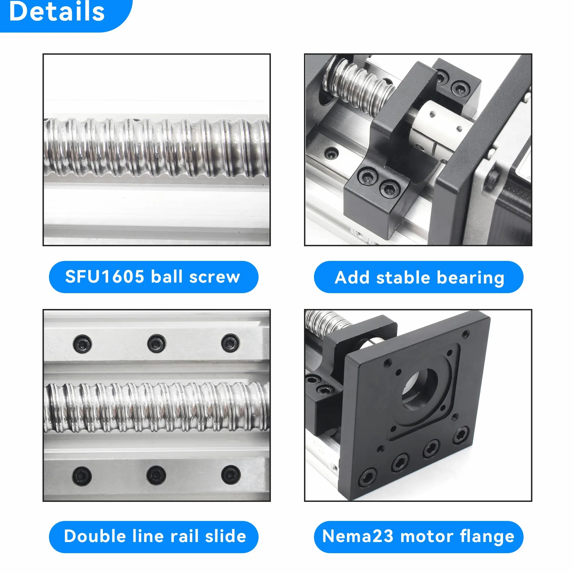 RATTMMOTOR Attuatori lineari, lunghezza 100 mm, doppia guida lineare CNC, tavolo scorrevole lineare, per frese CNC fai da te XY, asse XYZ (HBX-1605)