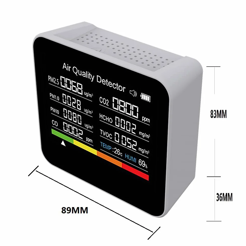 Monitoraggio della qualità dell'aria 9 in 1 Misuratore TVOC HCHO PM2.5 PM1.0 PM10 Temperatura Umidità