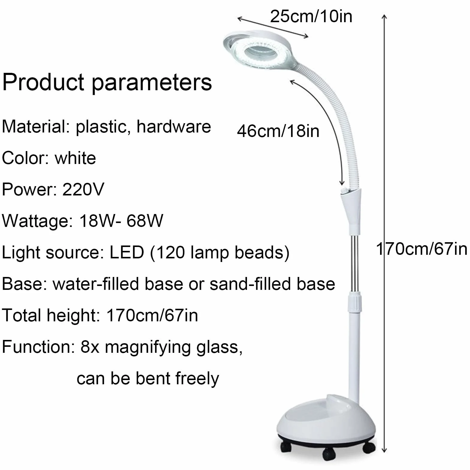 Lampada da Visita Medica, Lampada da Pavimento, Luce di Ispezione Mobile, Lampada Chirurgica a LED Altezza Regolabile, Ingrandimento Otto Volte